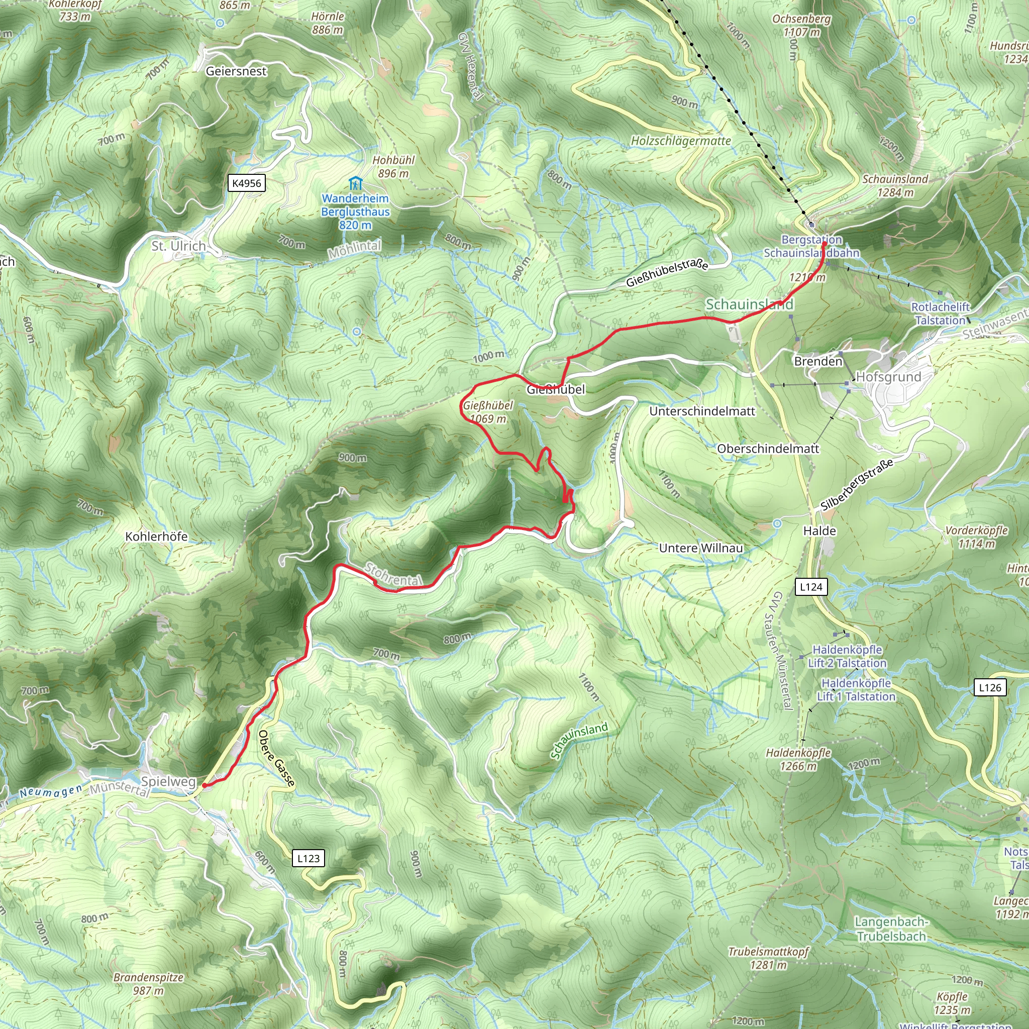 Spielweg to Bergstation via Talweg mobile static map