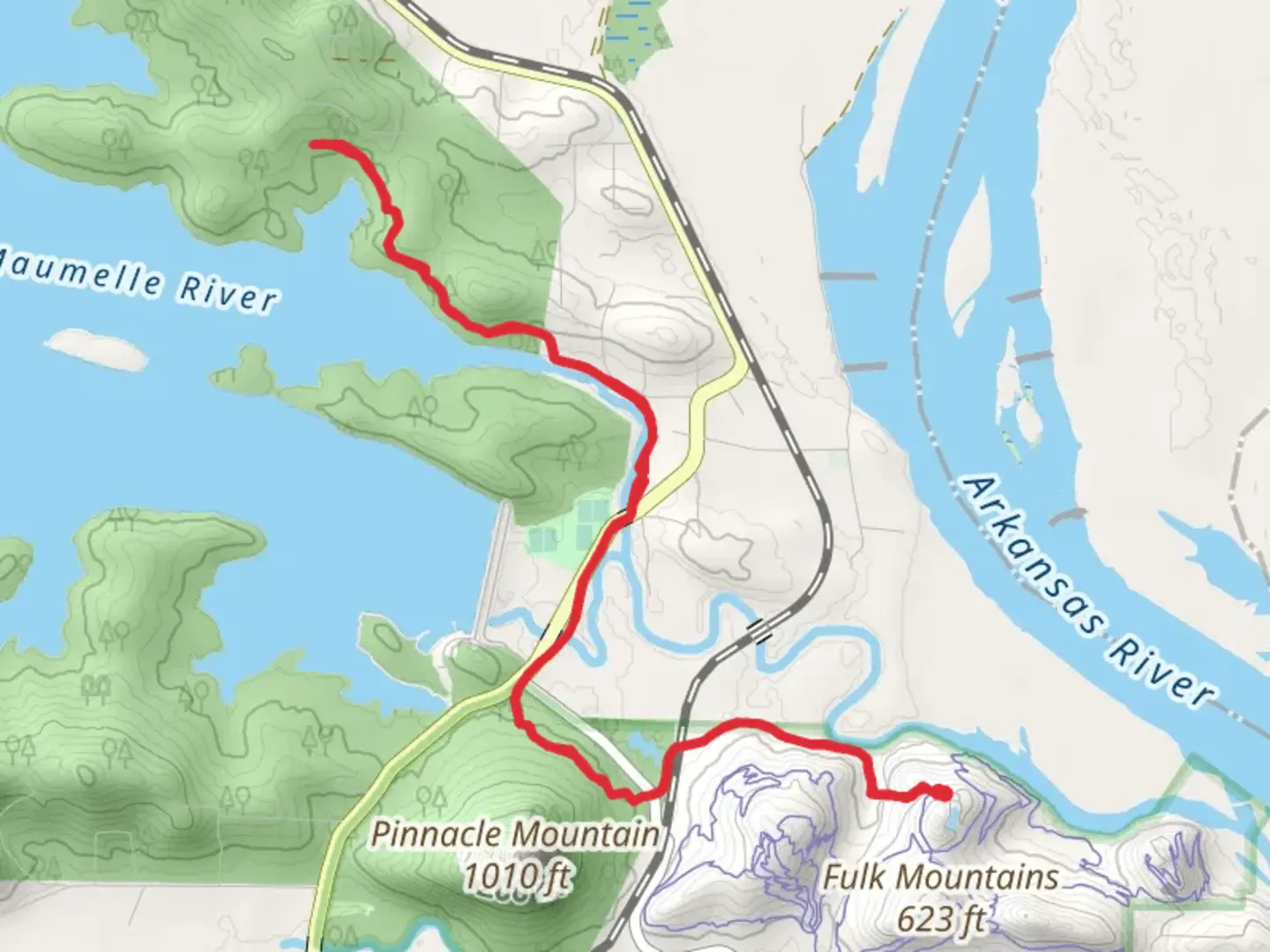 An image depicting the trail Lake Maumelle via Ouachita Trail and its surrounding area.