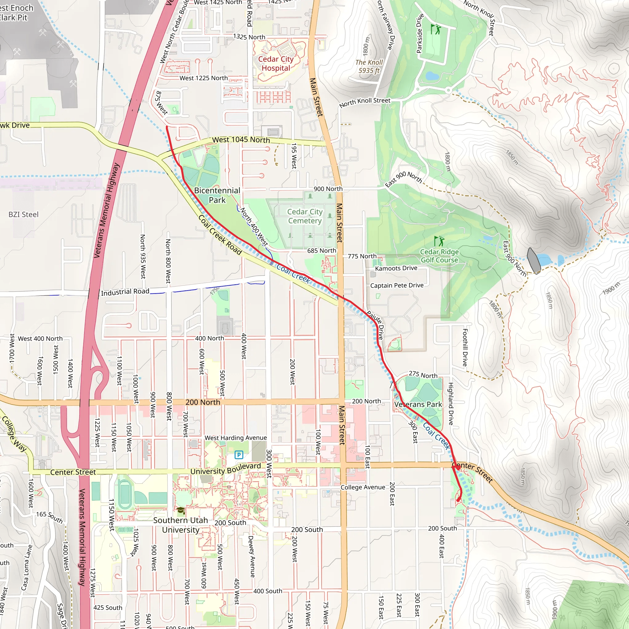Coal Creek Trail Out and Back mobile static map