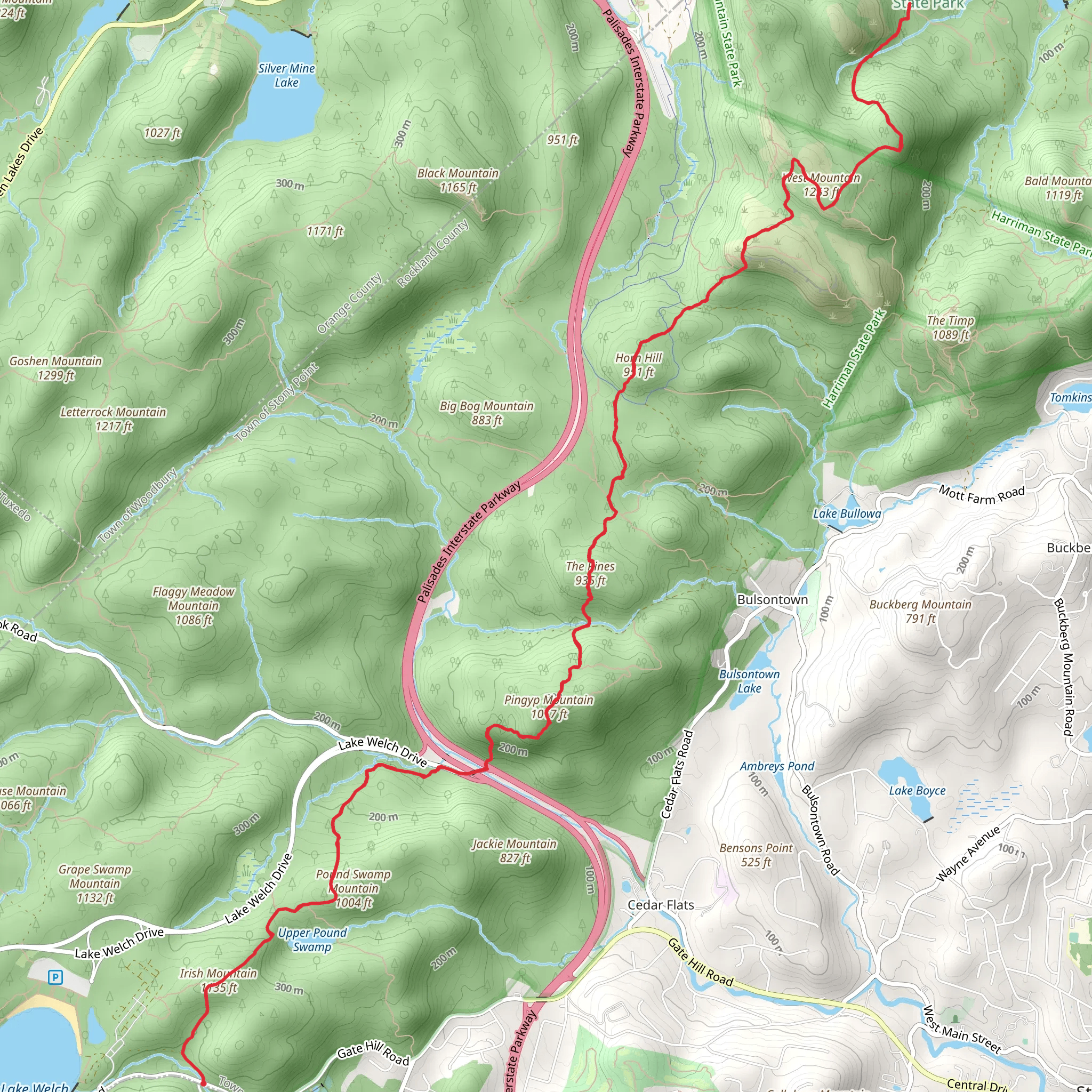 Irish and West Mountain via Suffern-Bear Mountain Trail mobile static map