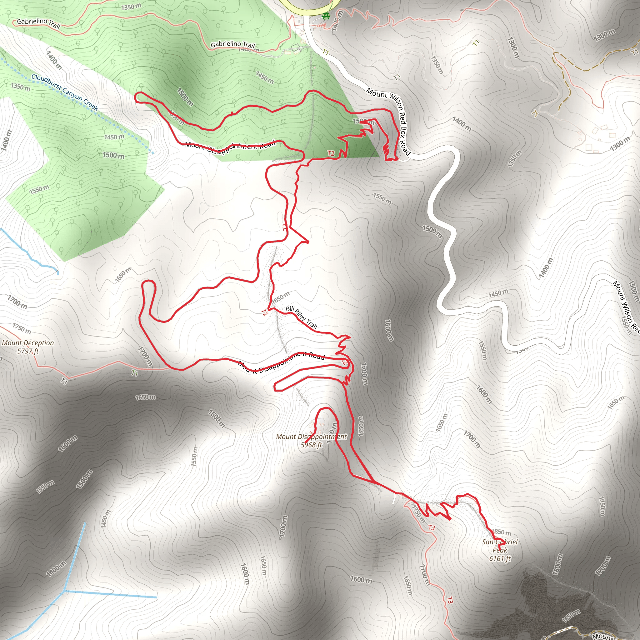 Bill Riley Trail and San Gabriel Peak Loop mobile static map