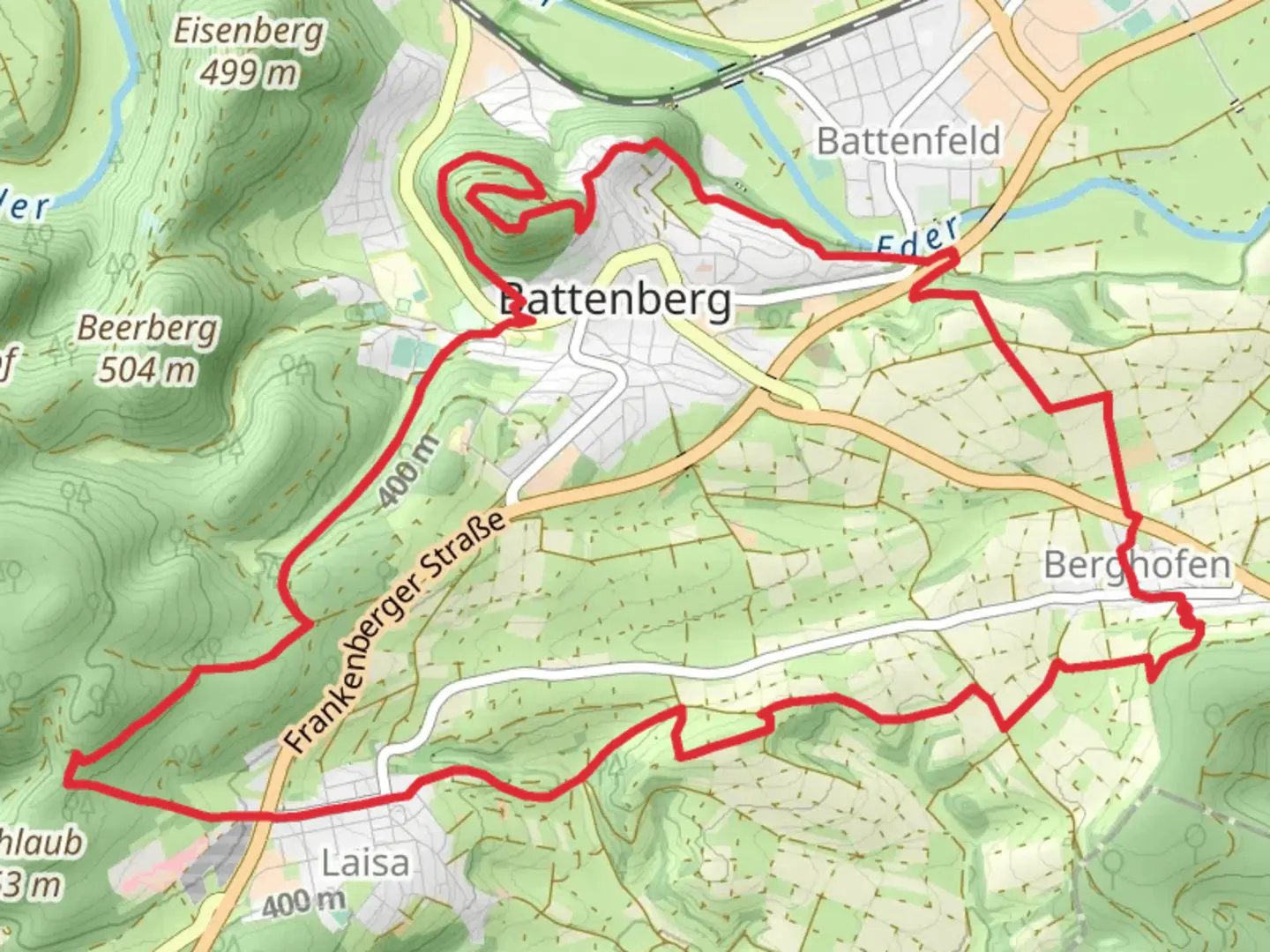 An image depicting the trail Berghofen and Battenberg Loop and its surrounding area.