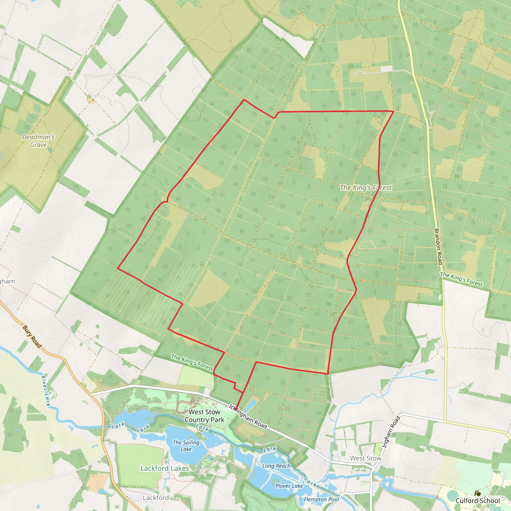 The king's Forest Loop from Lackford Lakes mobile static map