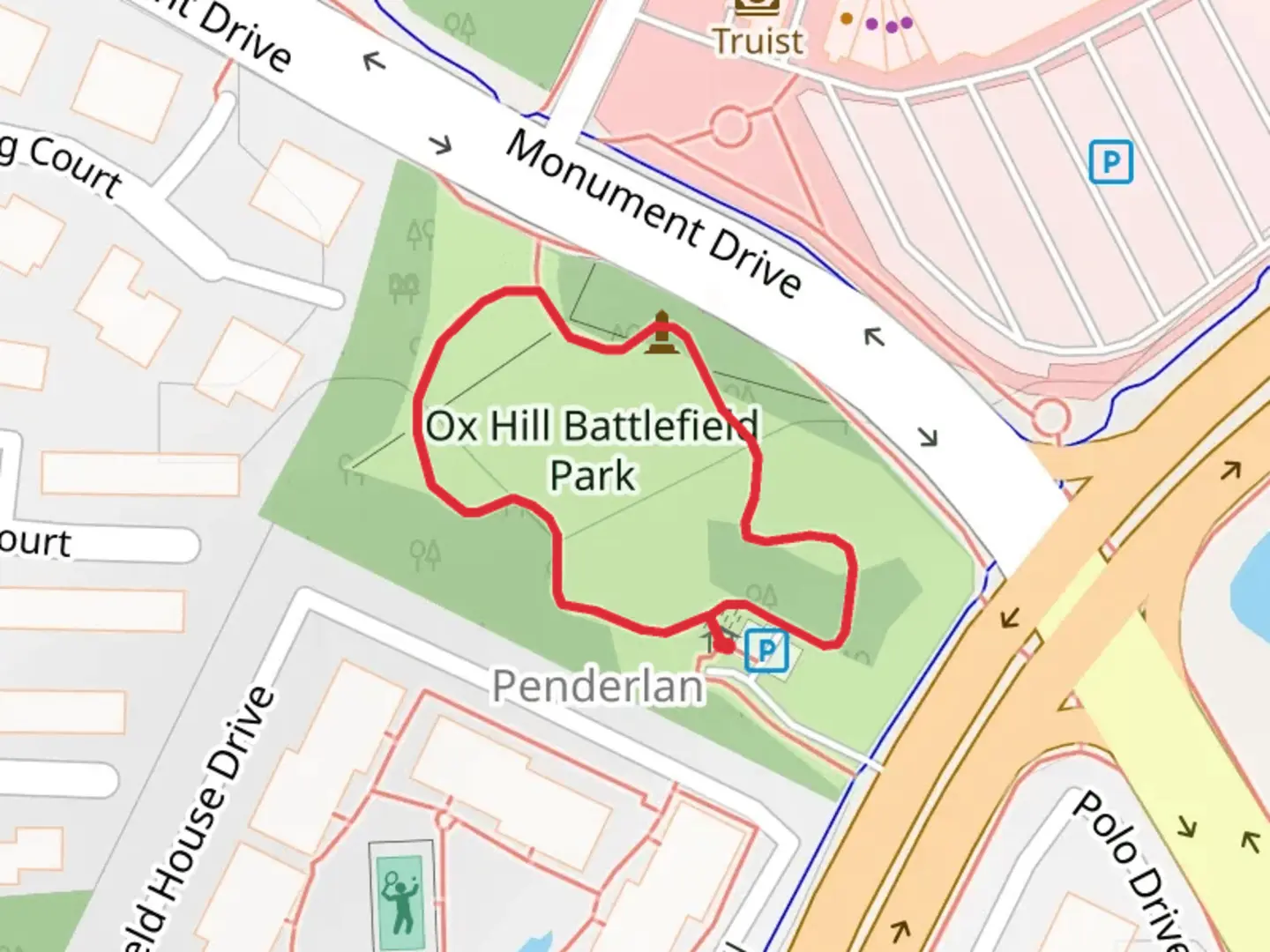 An image depicting the trail Ox Hill Battlefield Park Loop and its surrounding area.
