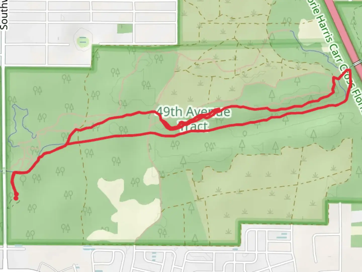 An image depicting the trail Cross Florida Greenway Land Bridge and New Years Loop and its surrounding area.