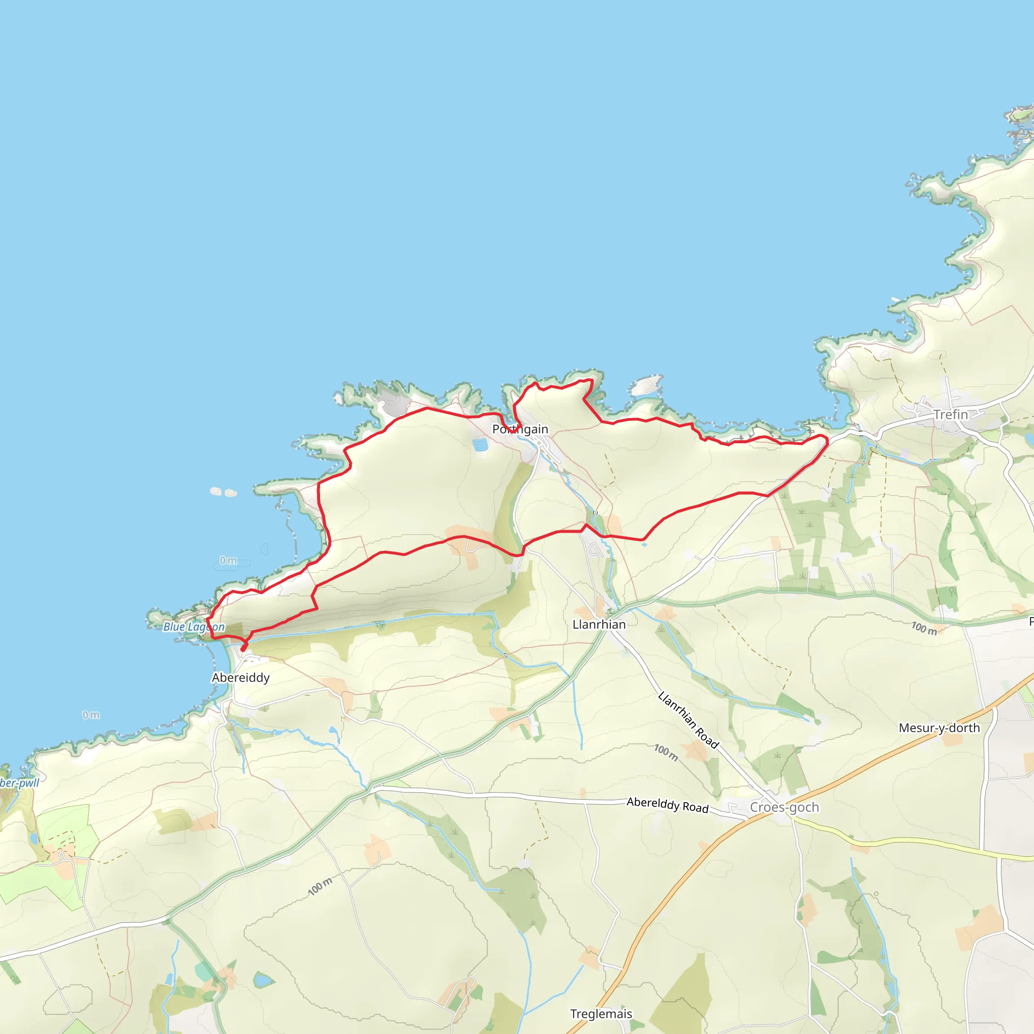 Porthgain and Blue Lagoon from Abereiddy mobile static map