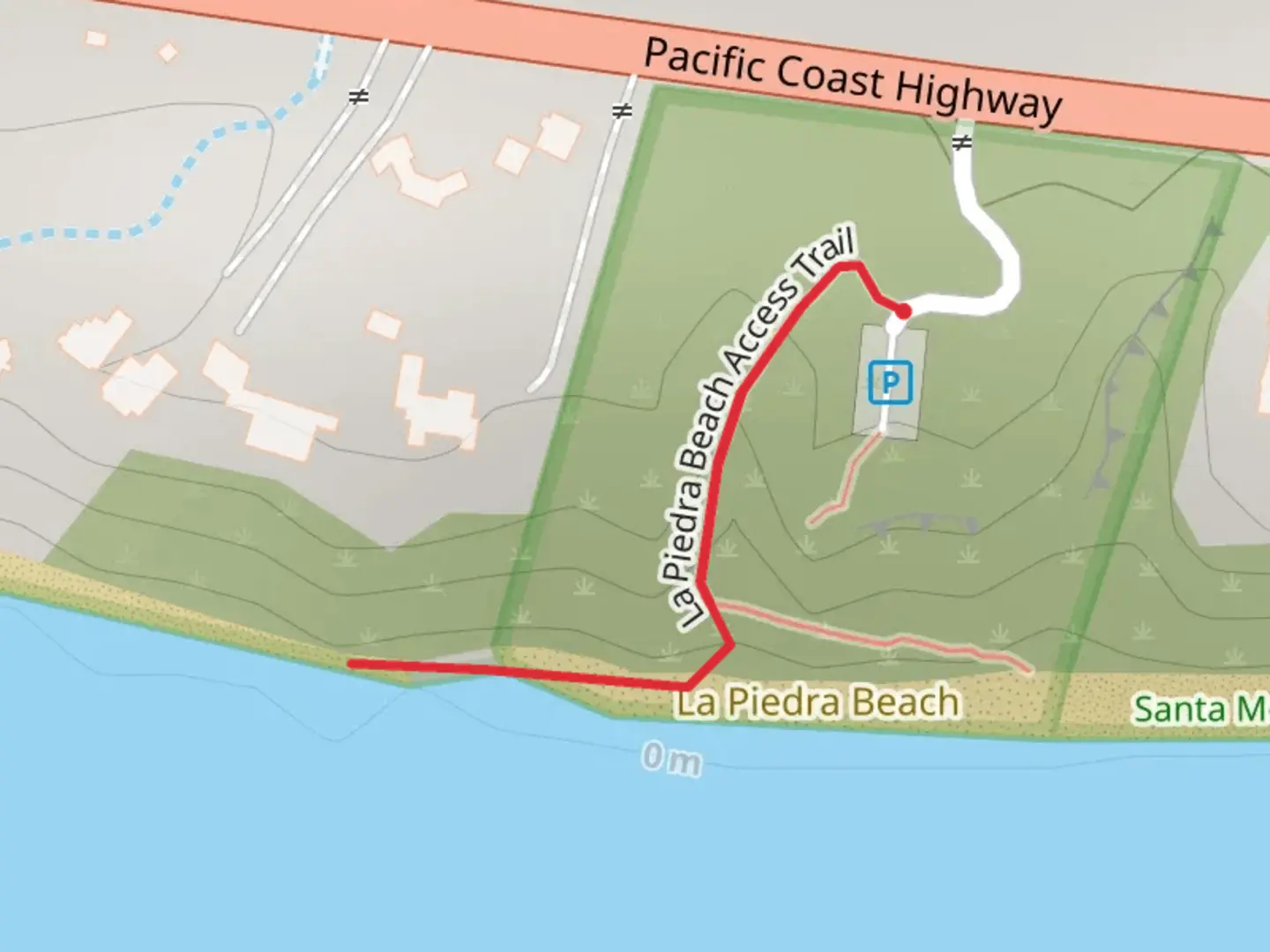An image depicting the trail La Piedra Beach Access Trail and its surrounding area.