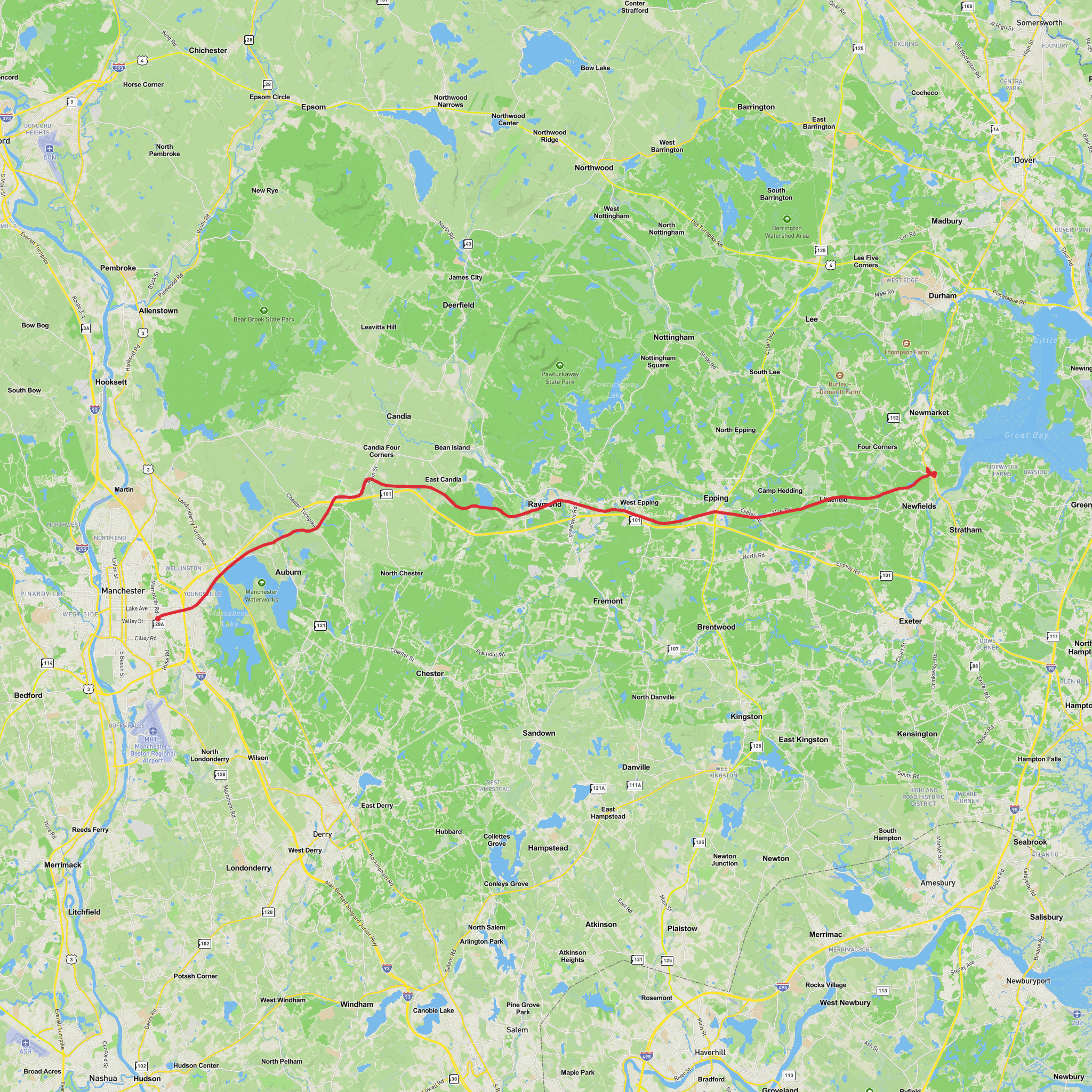 Massabesic Lake from Sharp Hill to Manchaster mobile static map