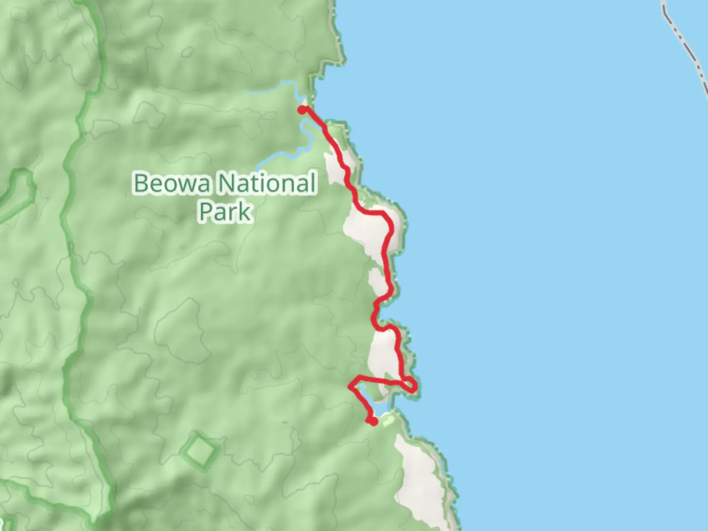 An image depicting the trail Saltwater Creek to Bittangabee Bay Track and its surrounding area.