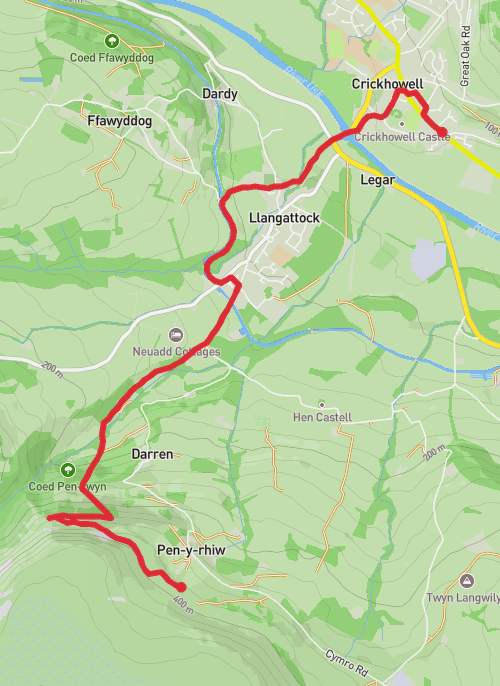 Hike on Crickhowell - short steep loop to quarries and back mobile static map