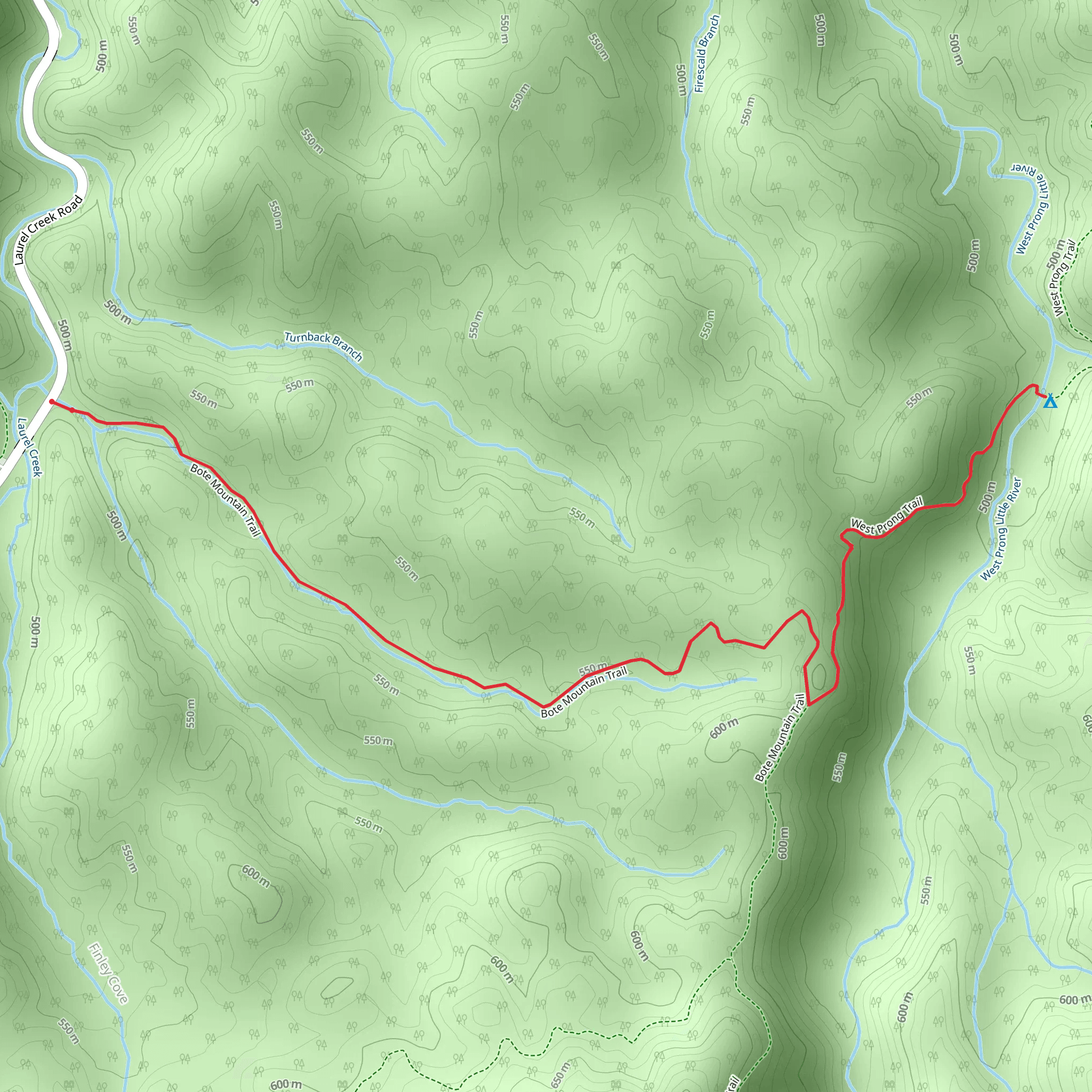 Bote Mountain Trail and West Prong Trail mobile static map