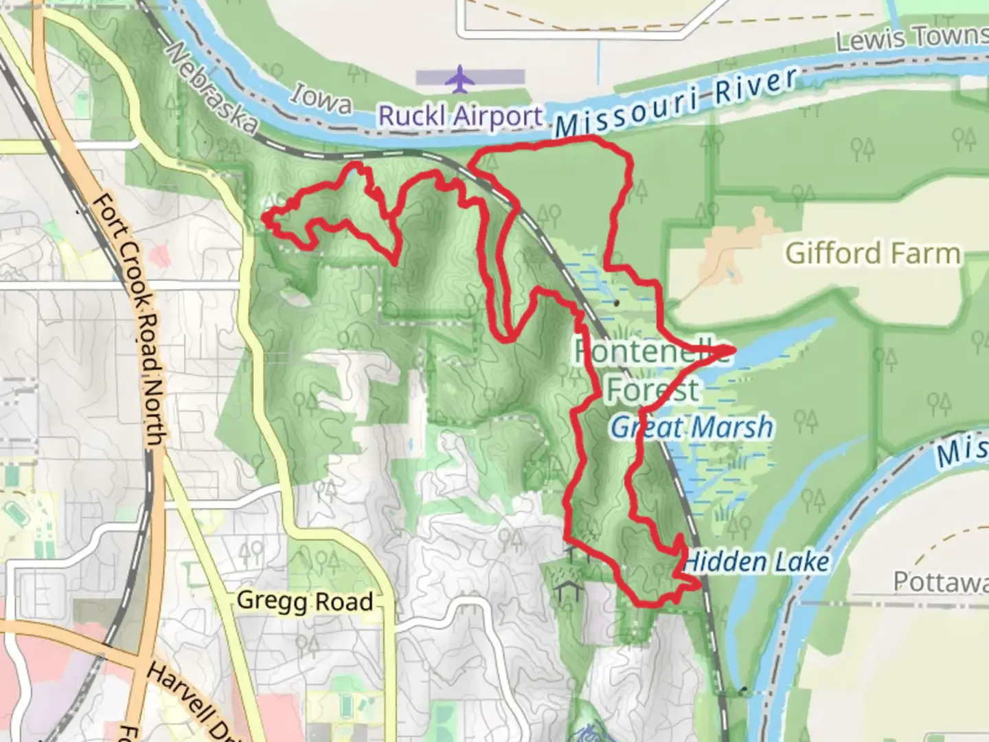 An image depicting the trail Hackberry Trail, Hawthorn Trail and Oak Trail Loop and its surrounding area.