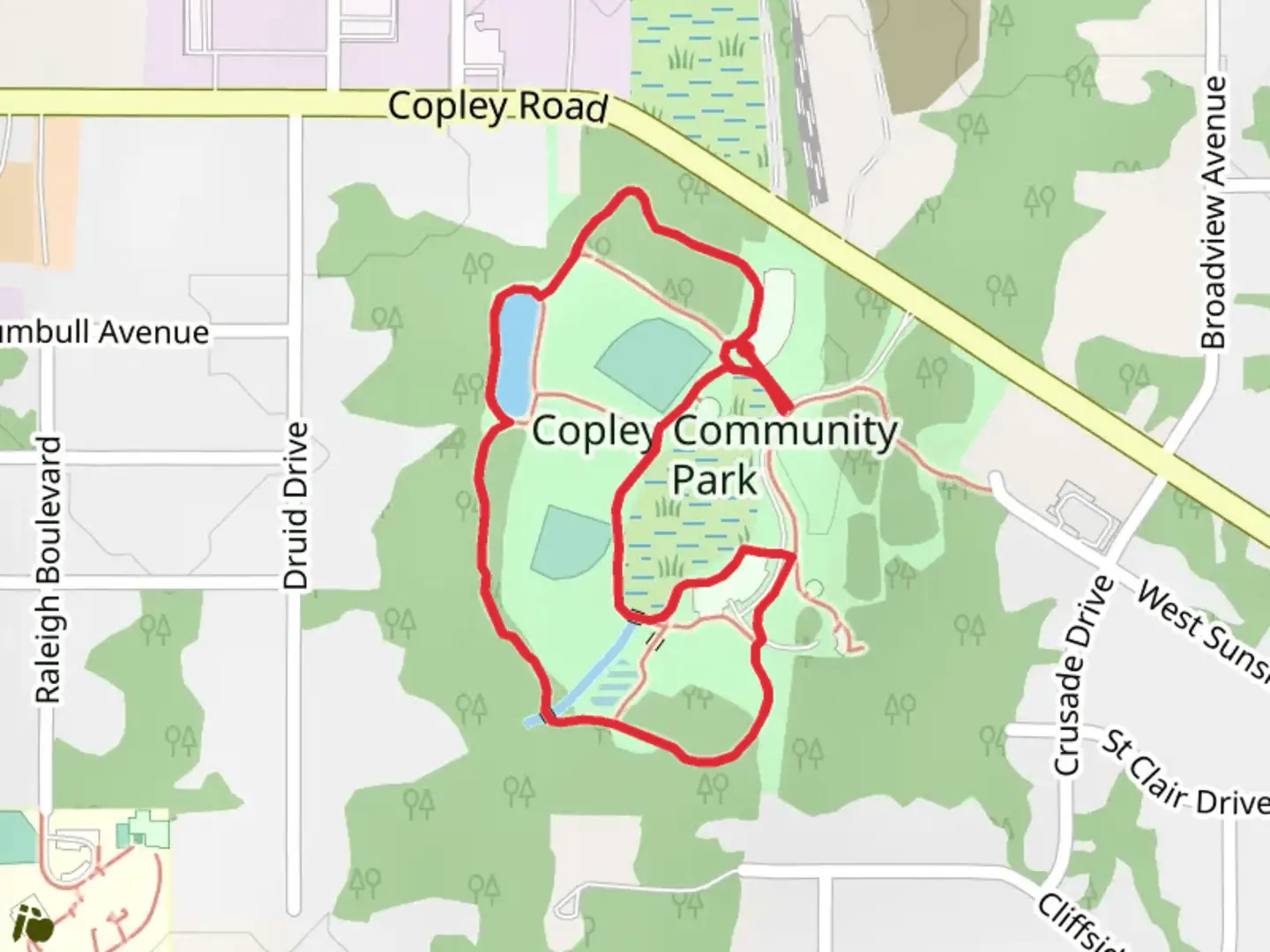 An image depicting the trail Turner and Gardiner Loop Trail - Copley Community Park and its surrounding area.