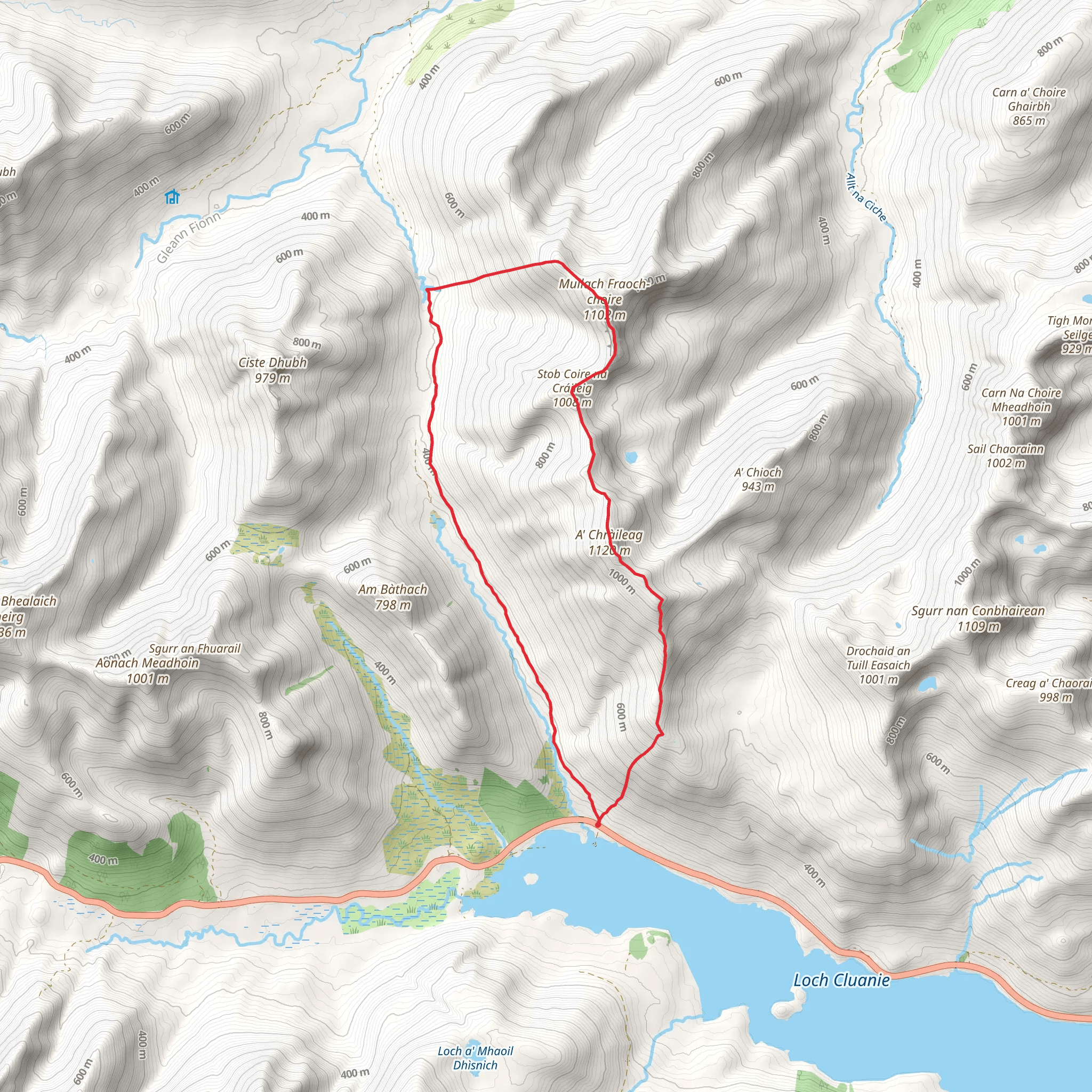 Mullach Fraoch - choire via South Ridge mobile static map