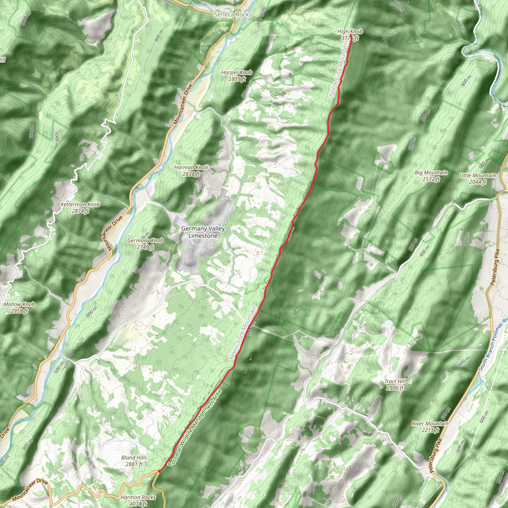 High Knob via North Fork Mountain Trail mobile static map
