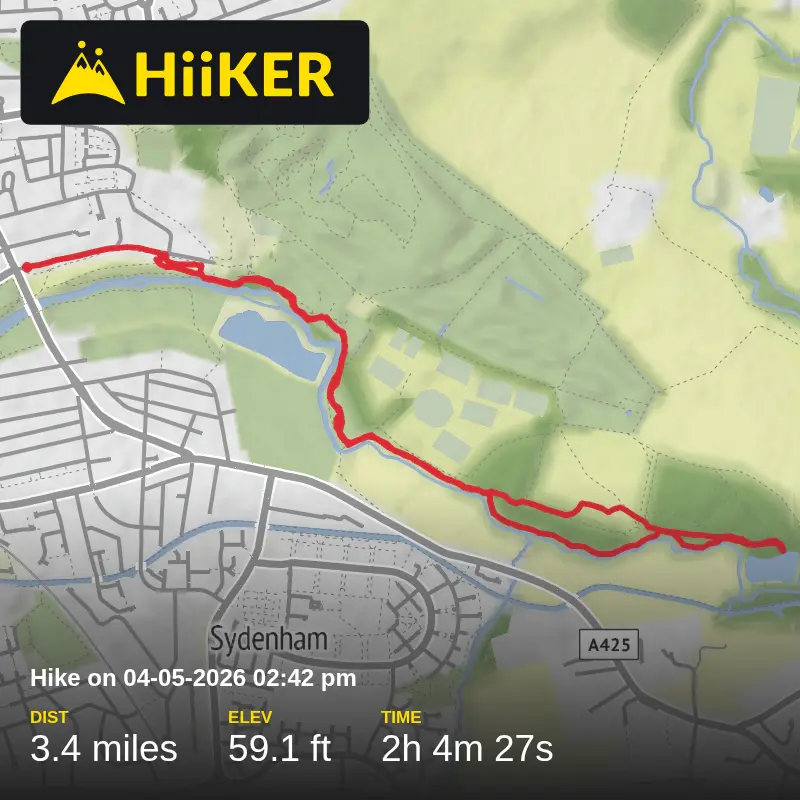 A map preview of the recording Hike on 04-05-2026 02:42 pm.