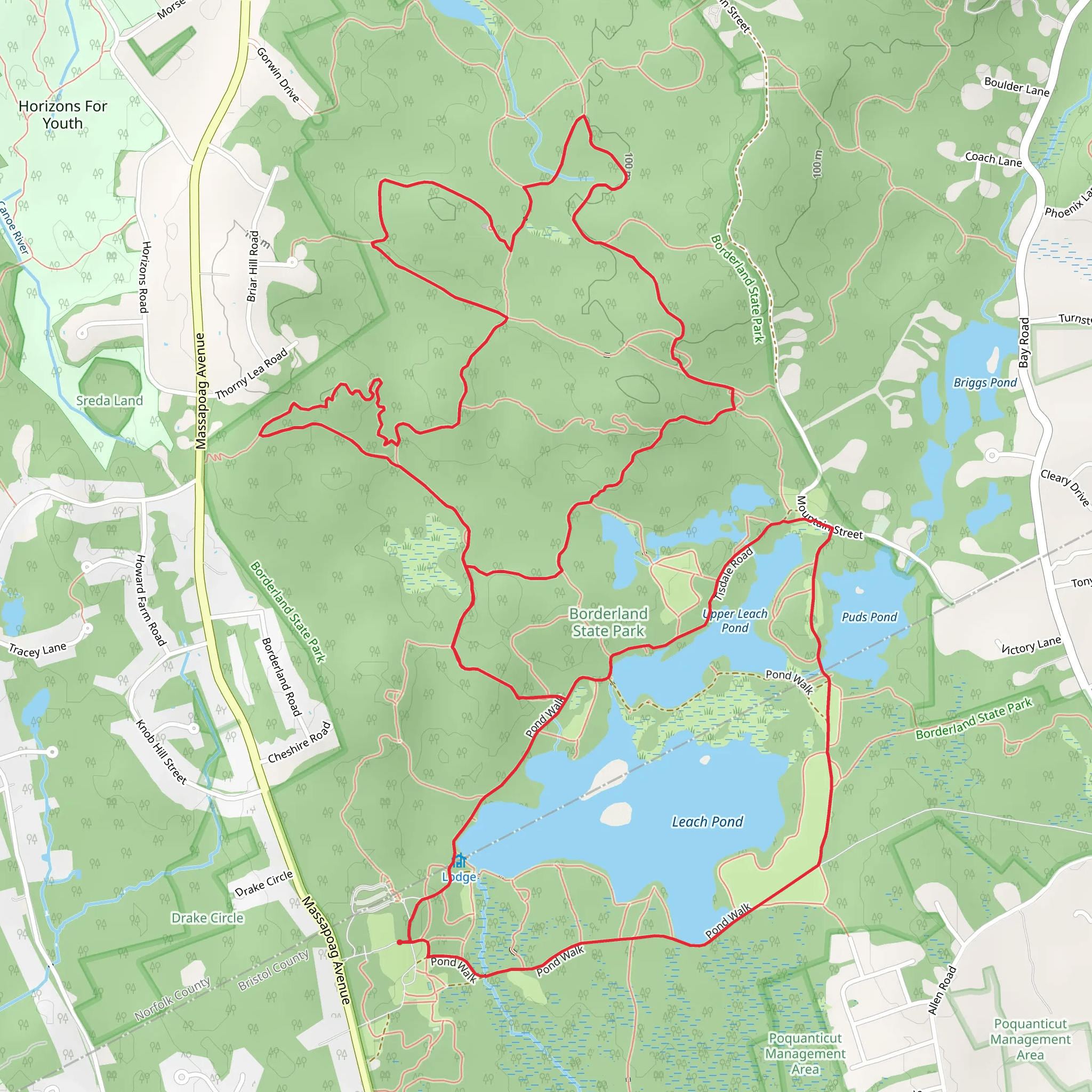 Upper Leach Pond, Leach Pond and Puds Pond Loop Trail mobile static map