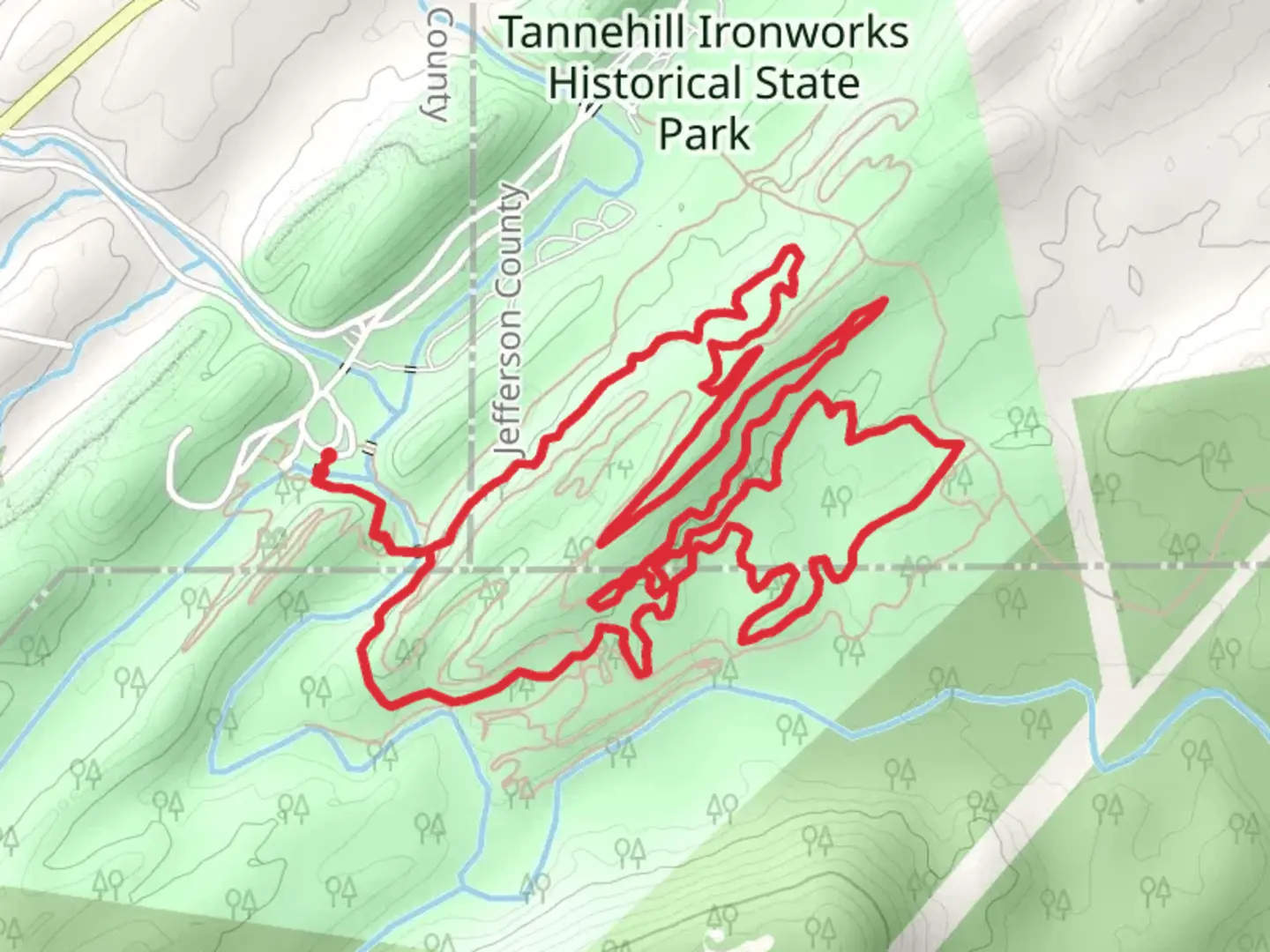 An image depicting the trail Iron Works, Iron Runner and Pig Iron Loop and its surrounding area.