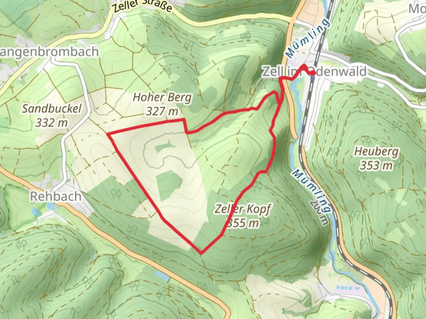 An image depicting the trail Zell im Odenwald and its surrounding area.