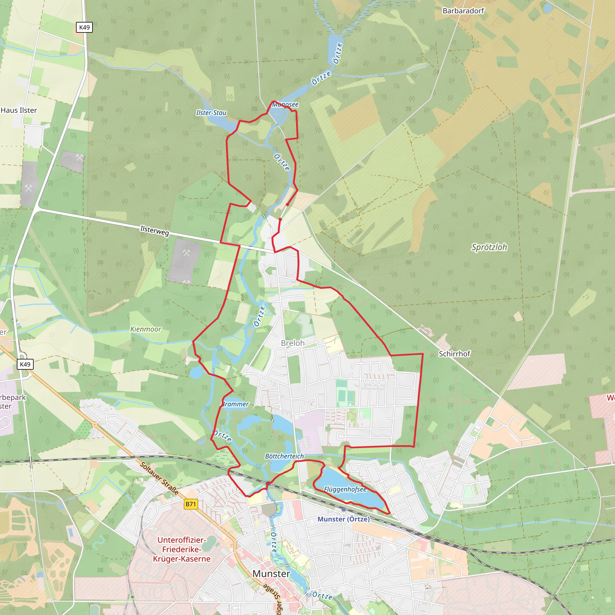 Flueggenhofsee and Munosee via Fischeweg mobile static map