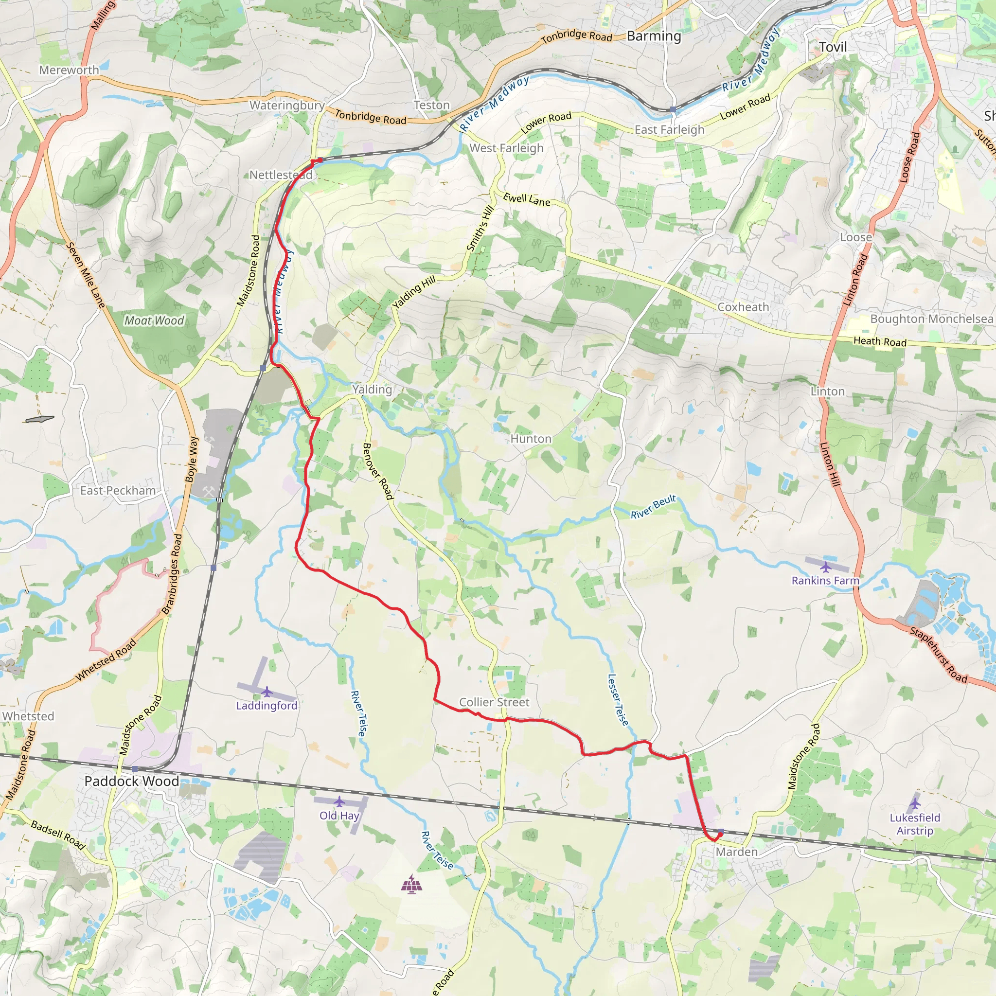 Wateringbury to Marden Walk mobile static map