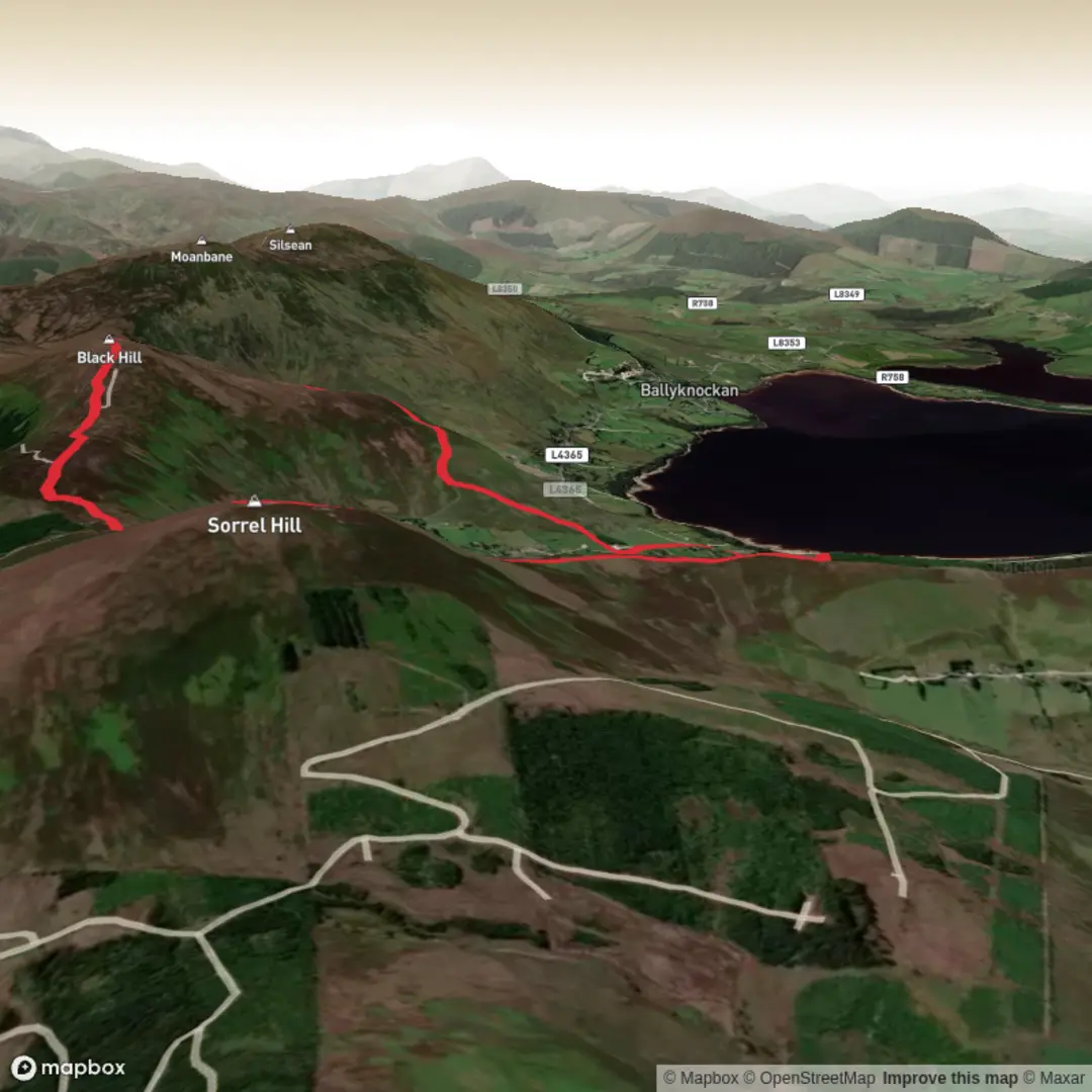 An image depicting the trail Night Hike-Lacken-Black Hill-Sorrel Hill-Mass Path-Lacken and its surrounding area.