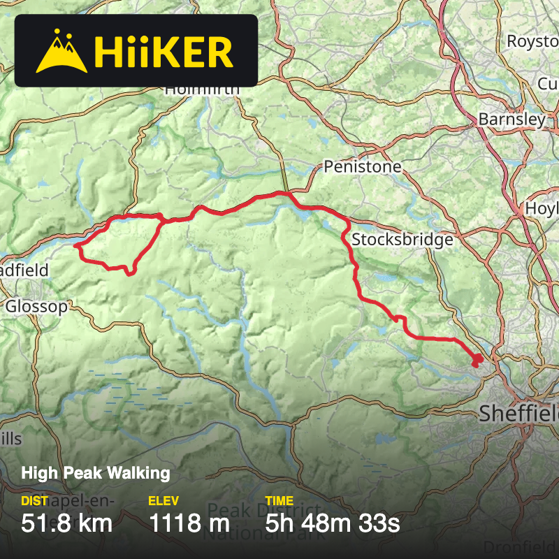 A map preview of the recording High Peak Walking.
