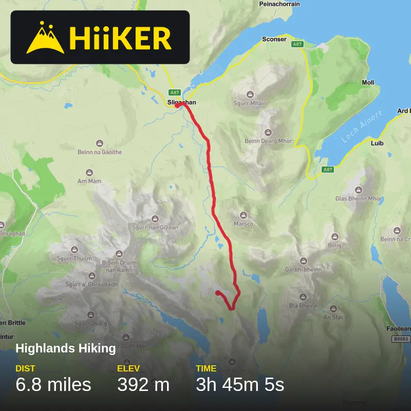 A map preview of the recording Highlands Hiking.