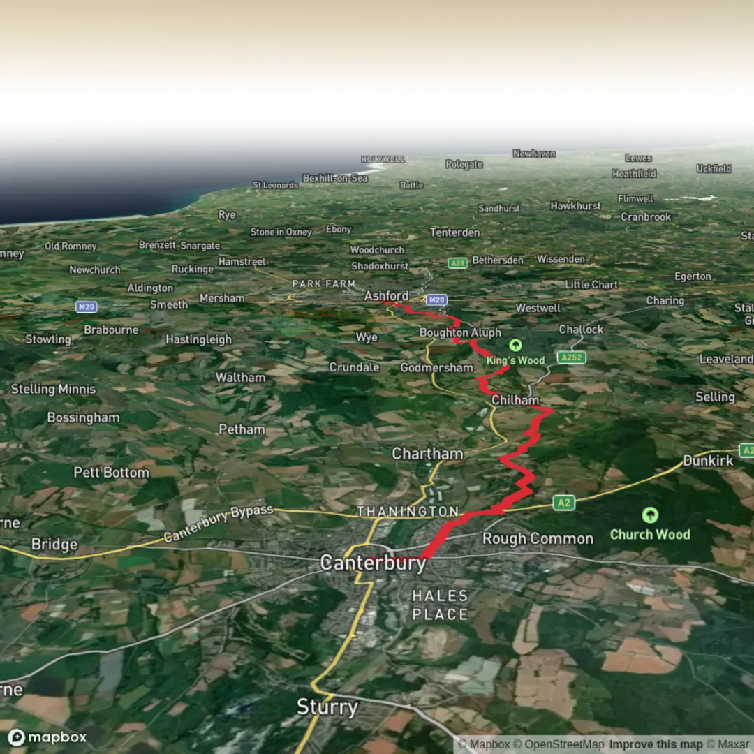 An image depicting the trail Canterbury to Ashford and its surrounding area.