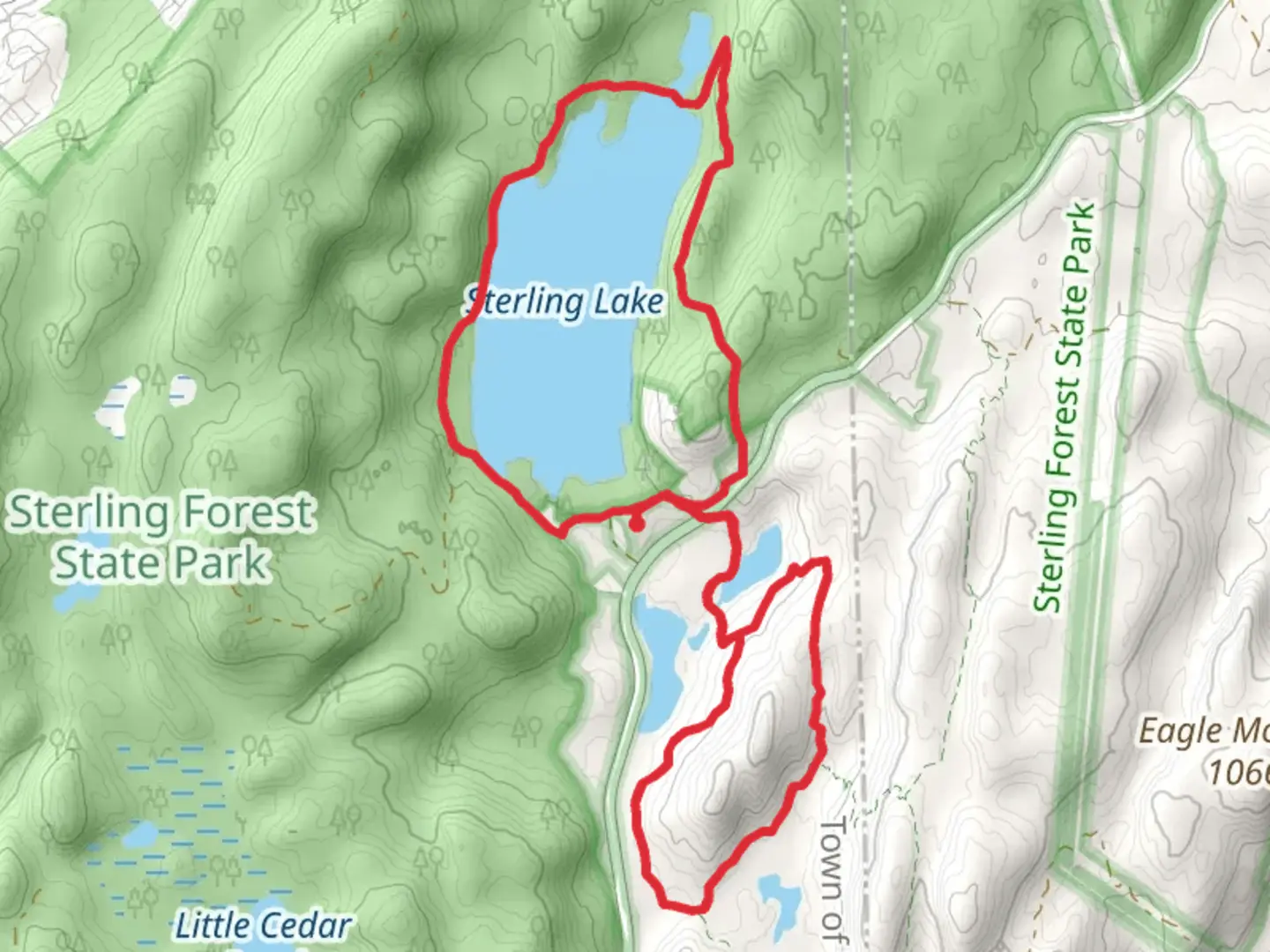 An image depicting the trail Sterling Lake Loop via McKeags Meadow Trail and its surrounding area.