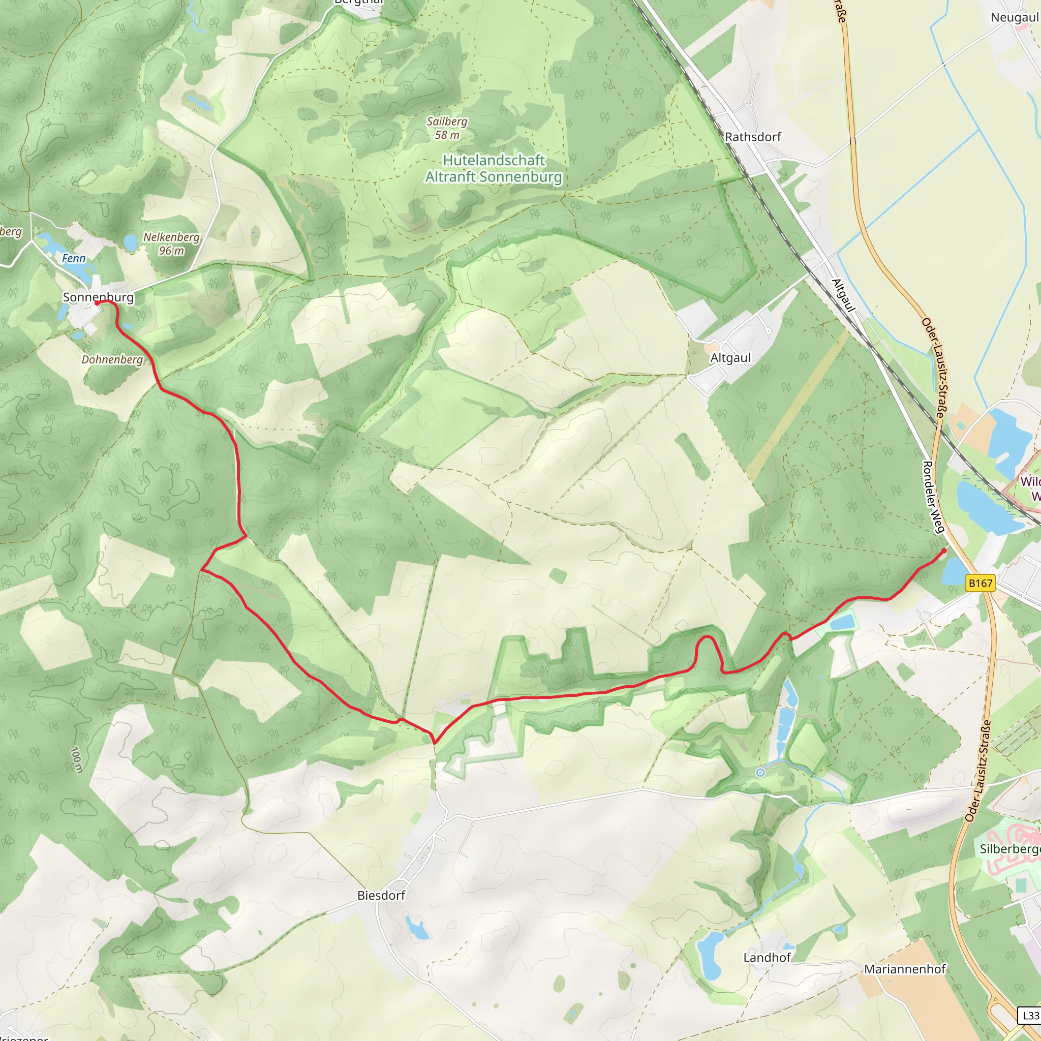 Kleine Muehle to Sonnenburg via Oderlandweg mobile static map