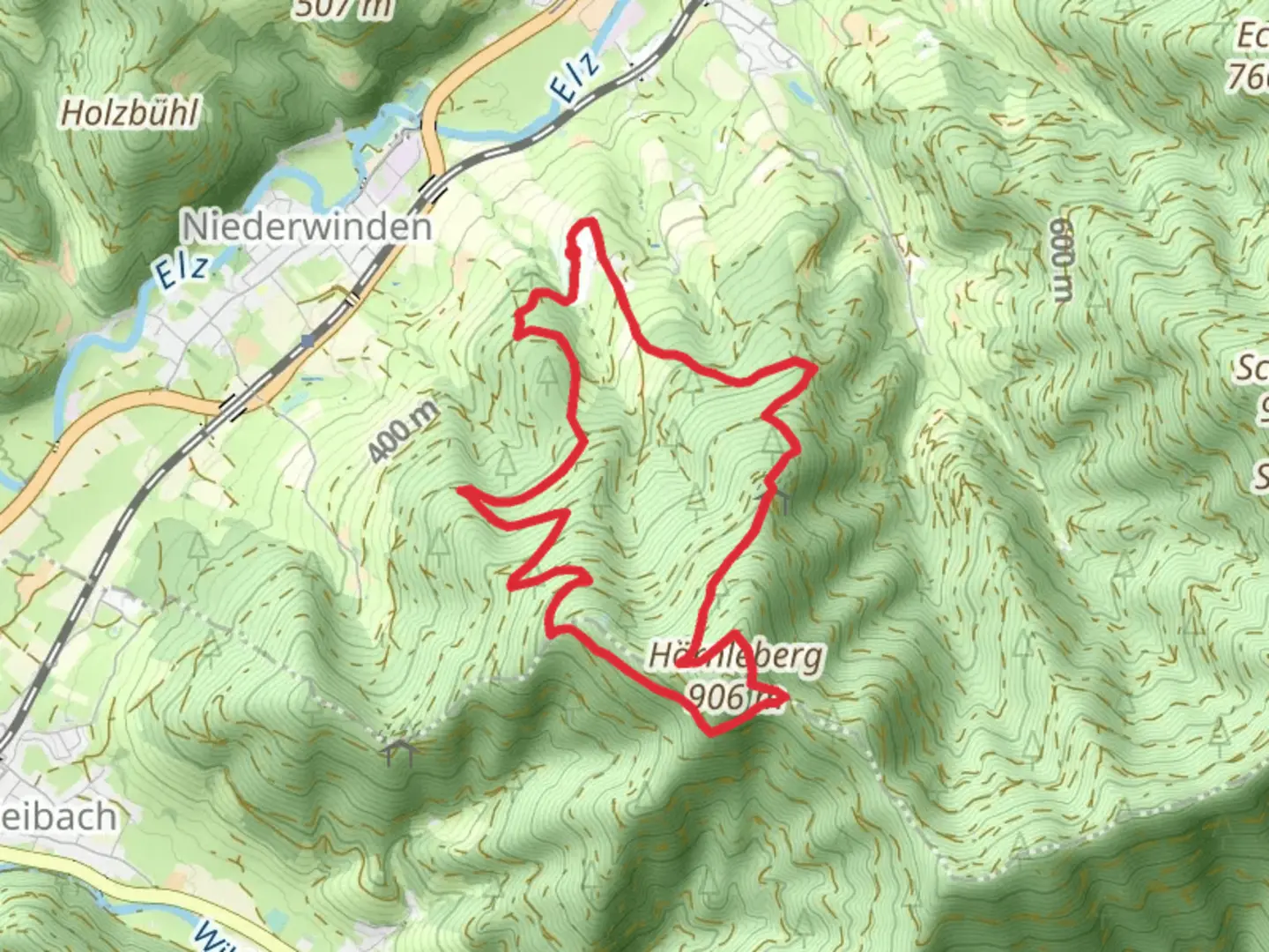 An image depicting the trail Pilgergaststatte, Hornleberg and fernsehumsetzer SWR Loop and its surrounding area.
