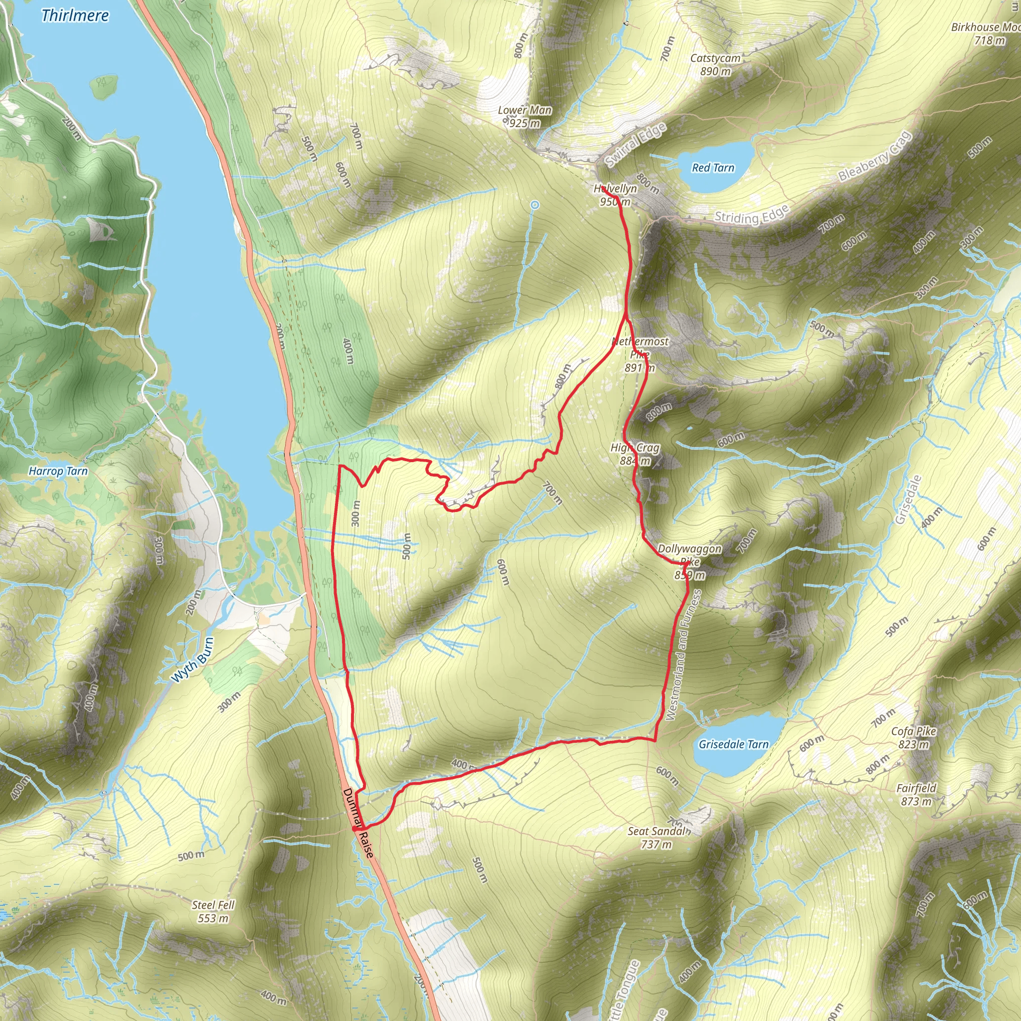Dollywaggon Pike, Nethermost Pike and Helvellyn Loop mobile static map