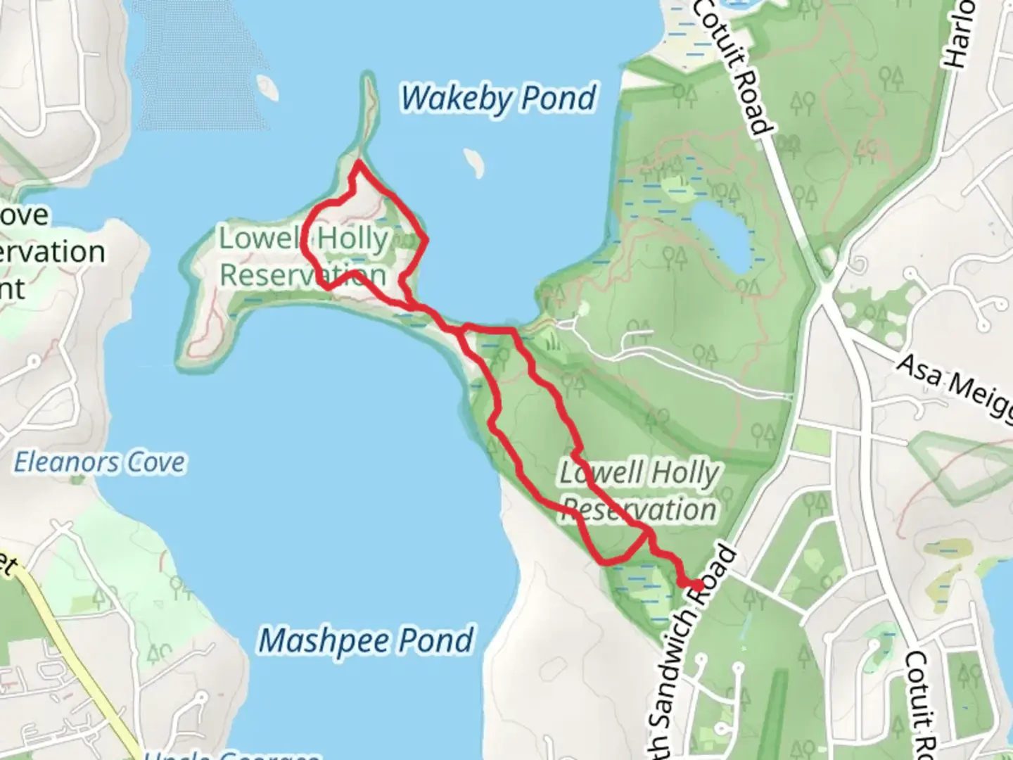 An image depicting the trail Red Trail and White Trail Loop and its surrounding area.