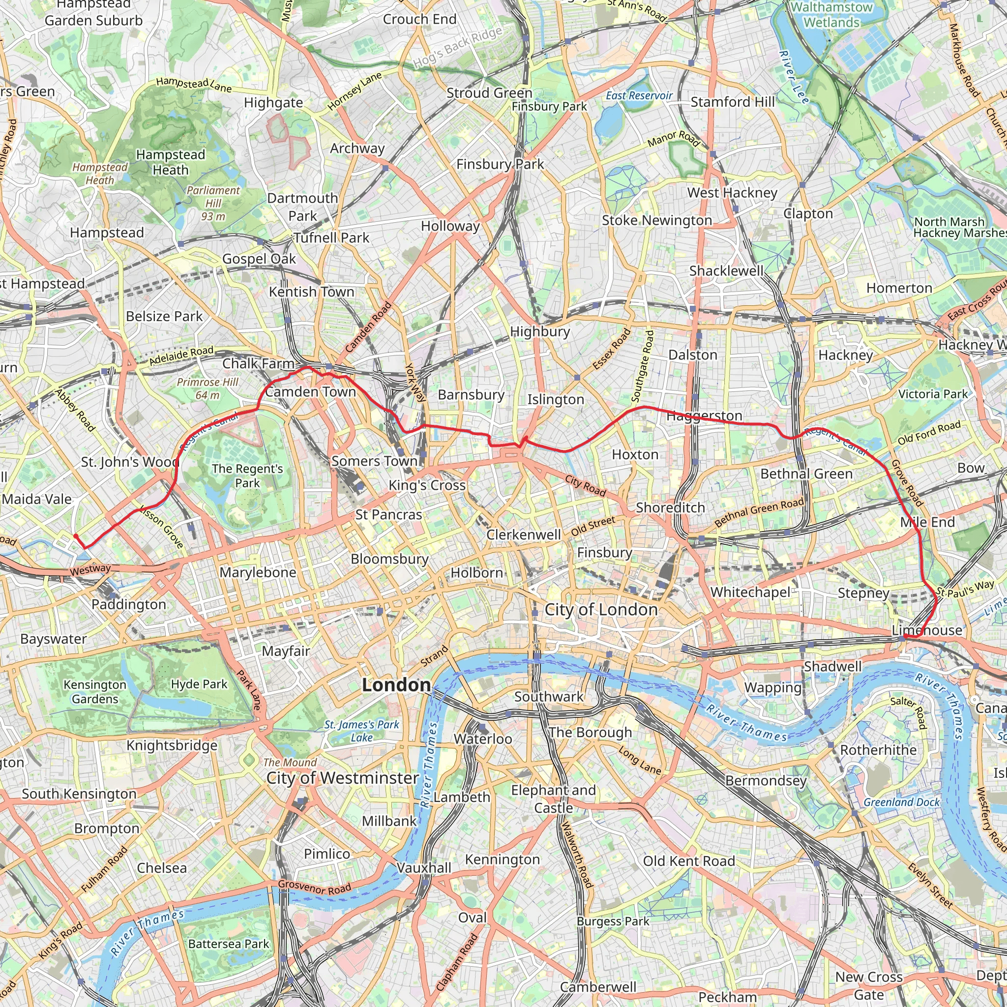 Limehouse to Little Venice by the Regent's Canal mobile static map