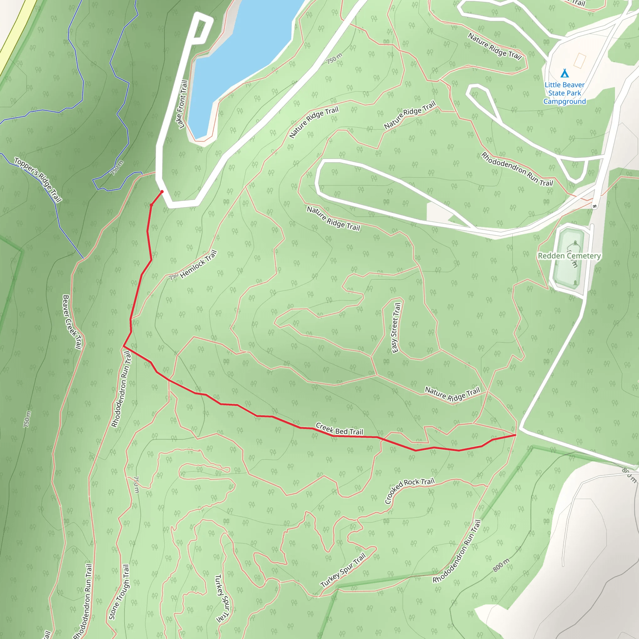 Creek Bed Trail via Rhododendron Trail mobile static map