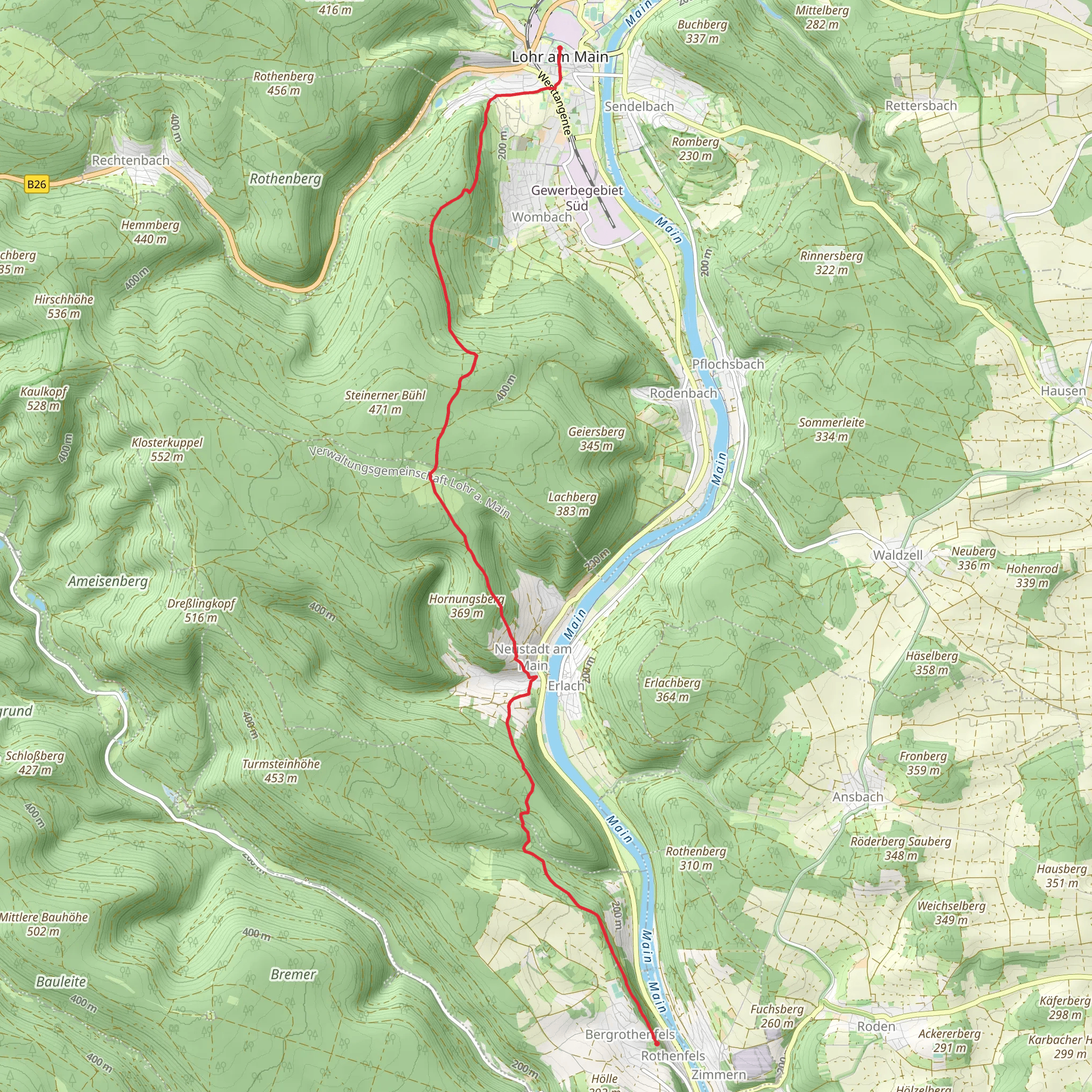 Rothenfels to Lohr am Main Walk via Philosophenweg mobile static map