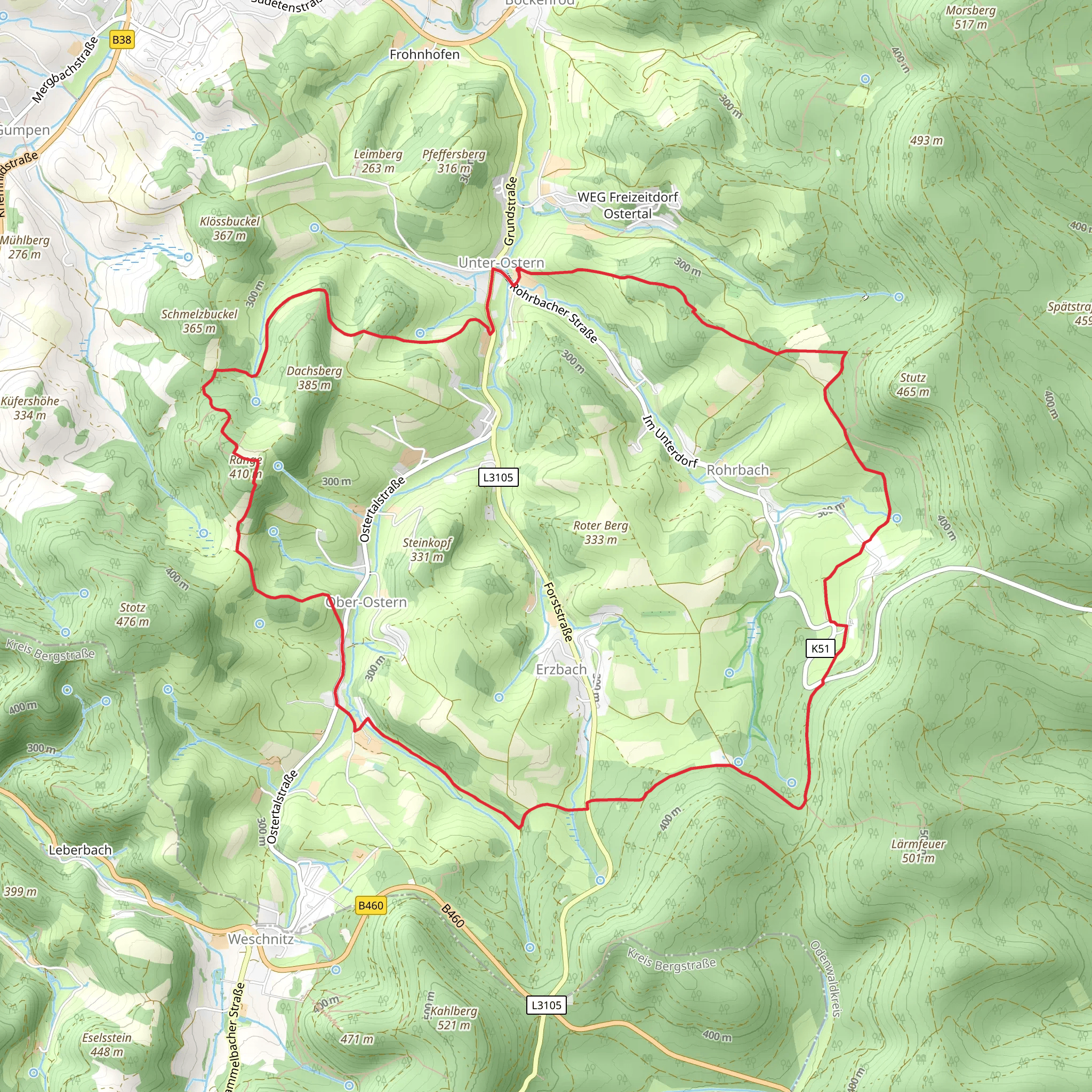 Rundwanderweg Ostern and Hessenweg mobile static map