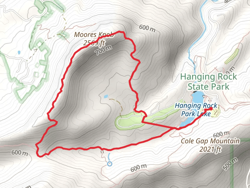 Moores Knob and Hanging Rock Park Lake Loop via Moores Wall Loop Trail