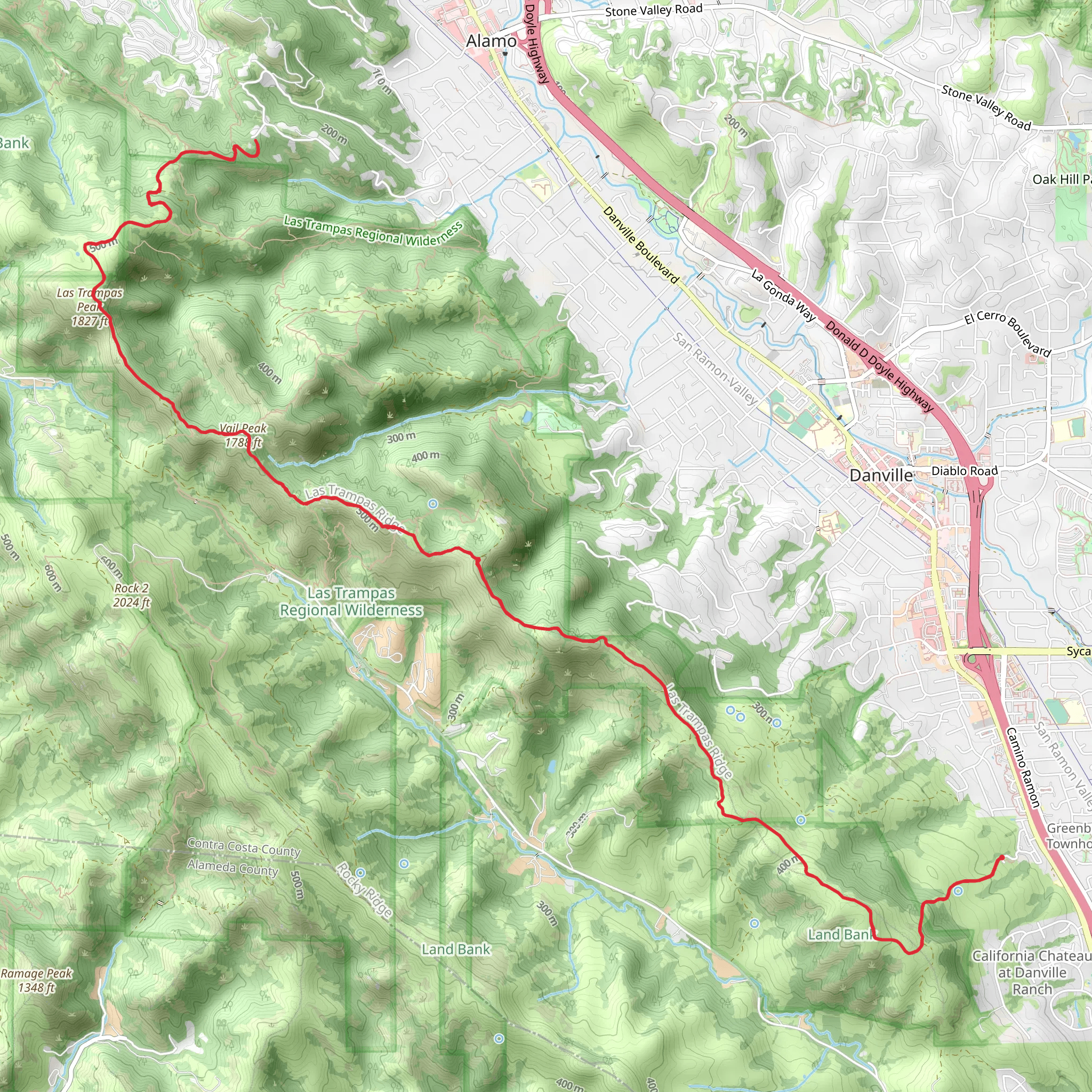 Las Trampas Ridge and Calaveras Ridge Trail mobile static map