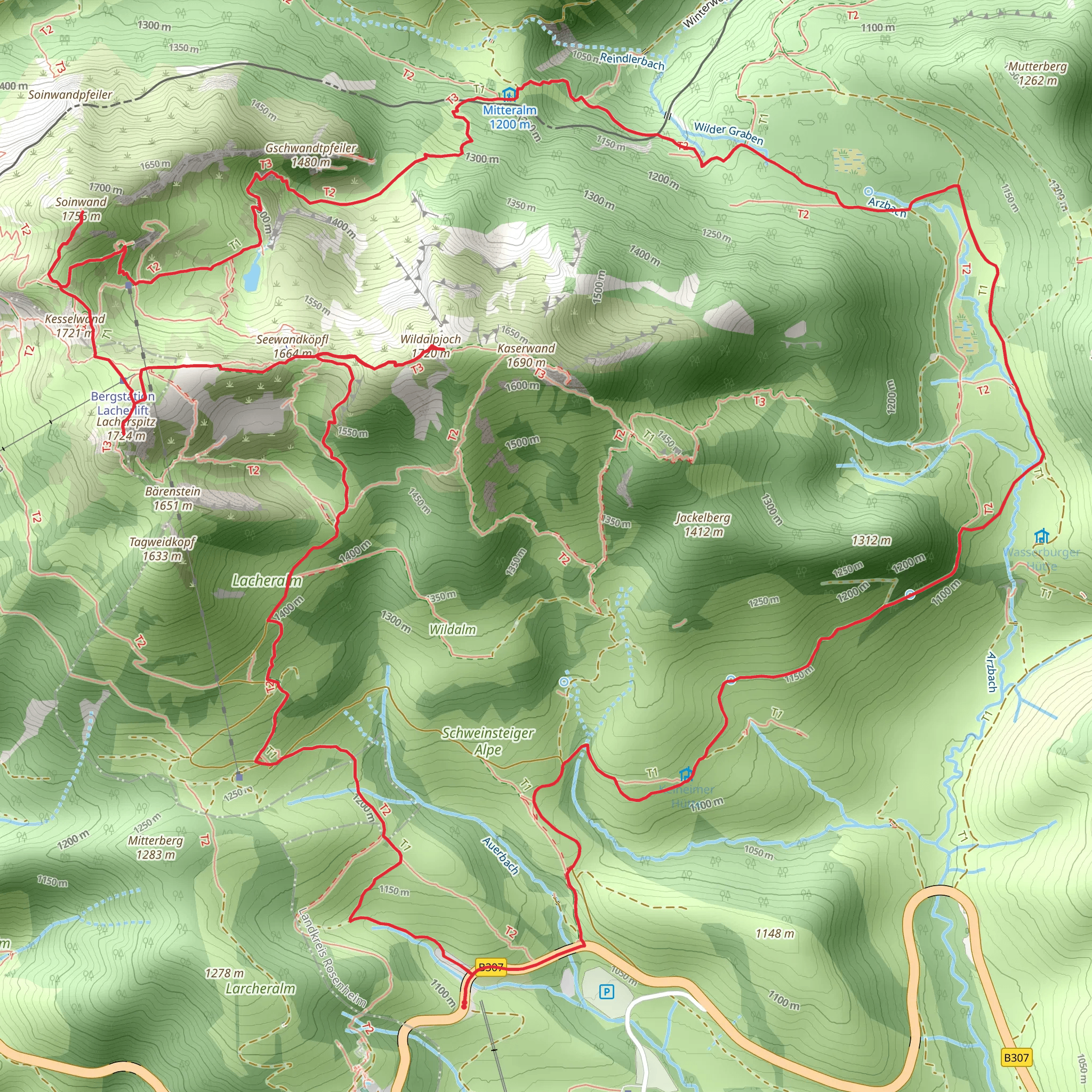 Wildalpjoch via Sudelfeld Lacherspitz mobile static map