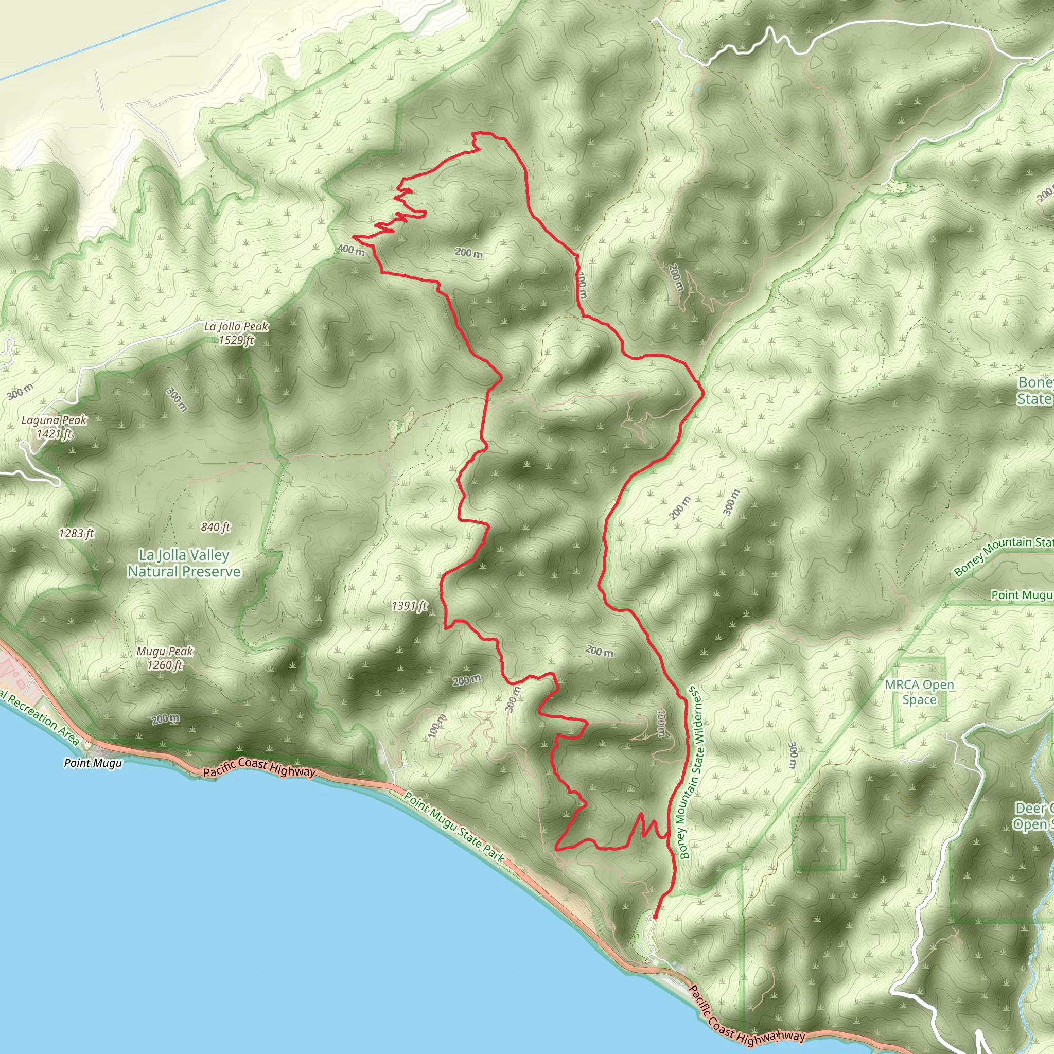 Sycamore Canyon Fire Road, Guadalasca Trail and Overlook Fire Road Loop mobile static map