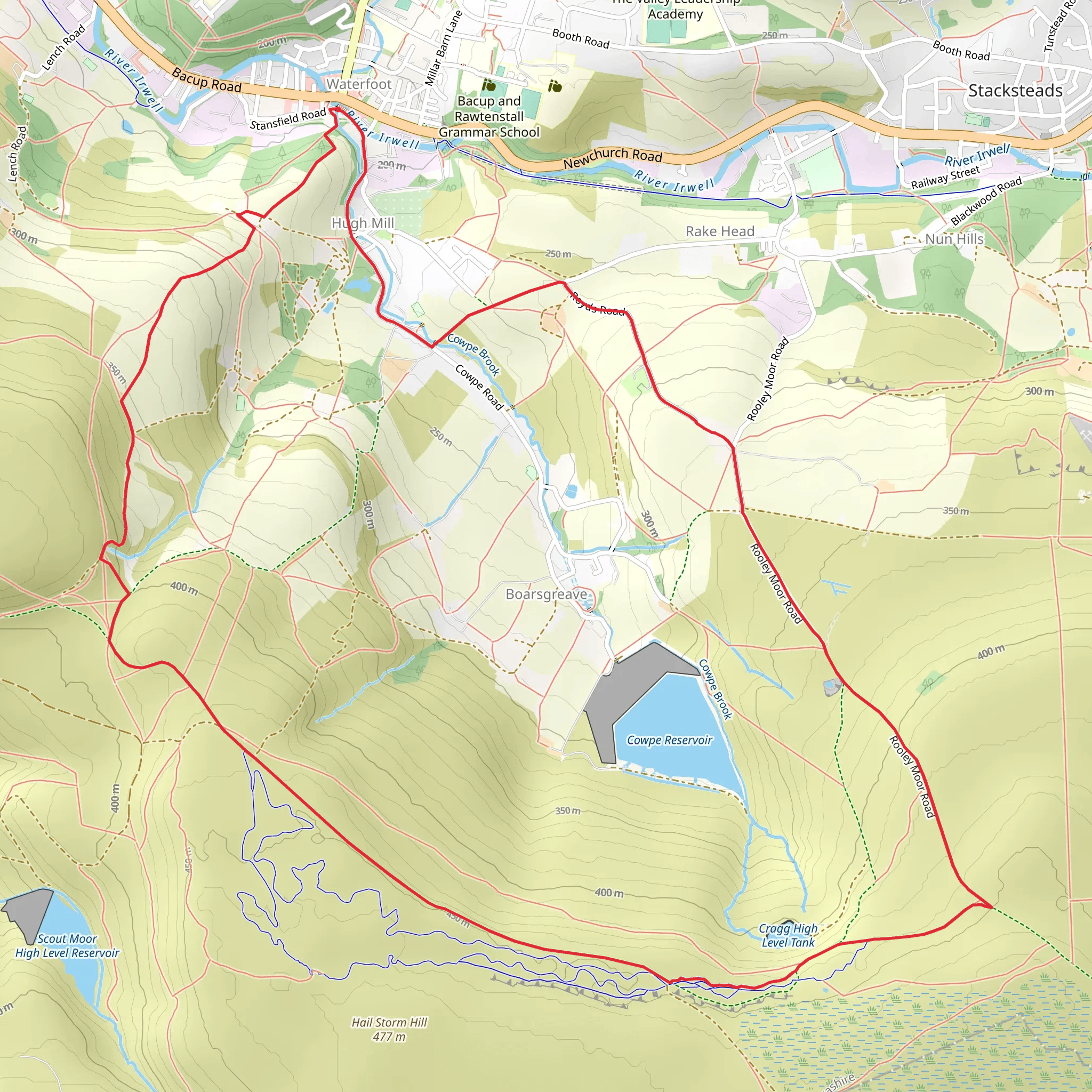 Black Hill and Lower Boarsgreve via Peninne Bridleway mobile static map