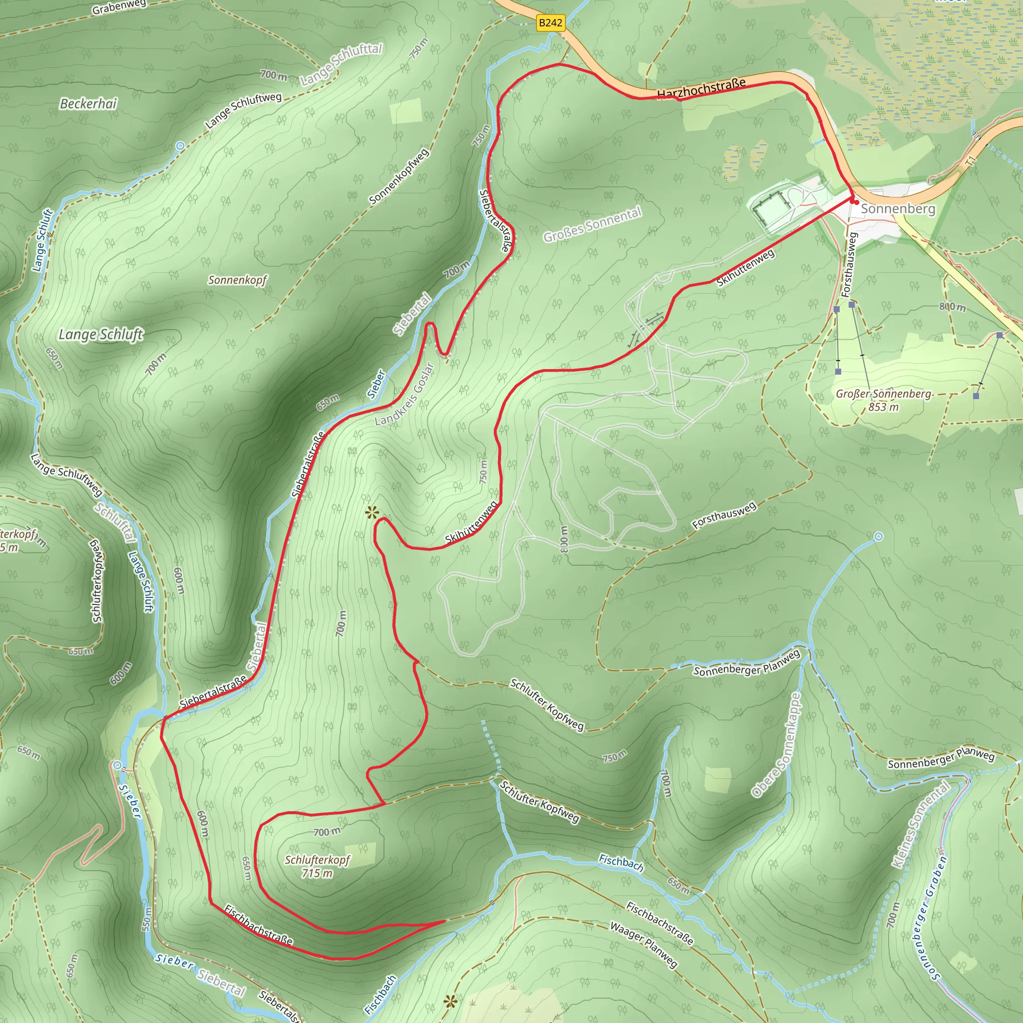 Harzklub Weg and Skihuettenweg mobile static map