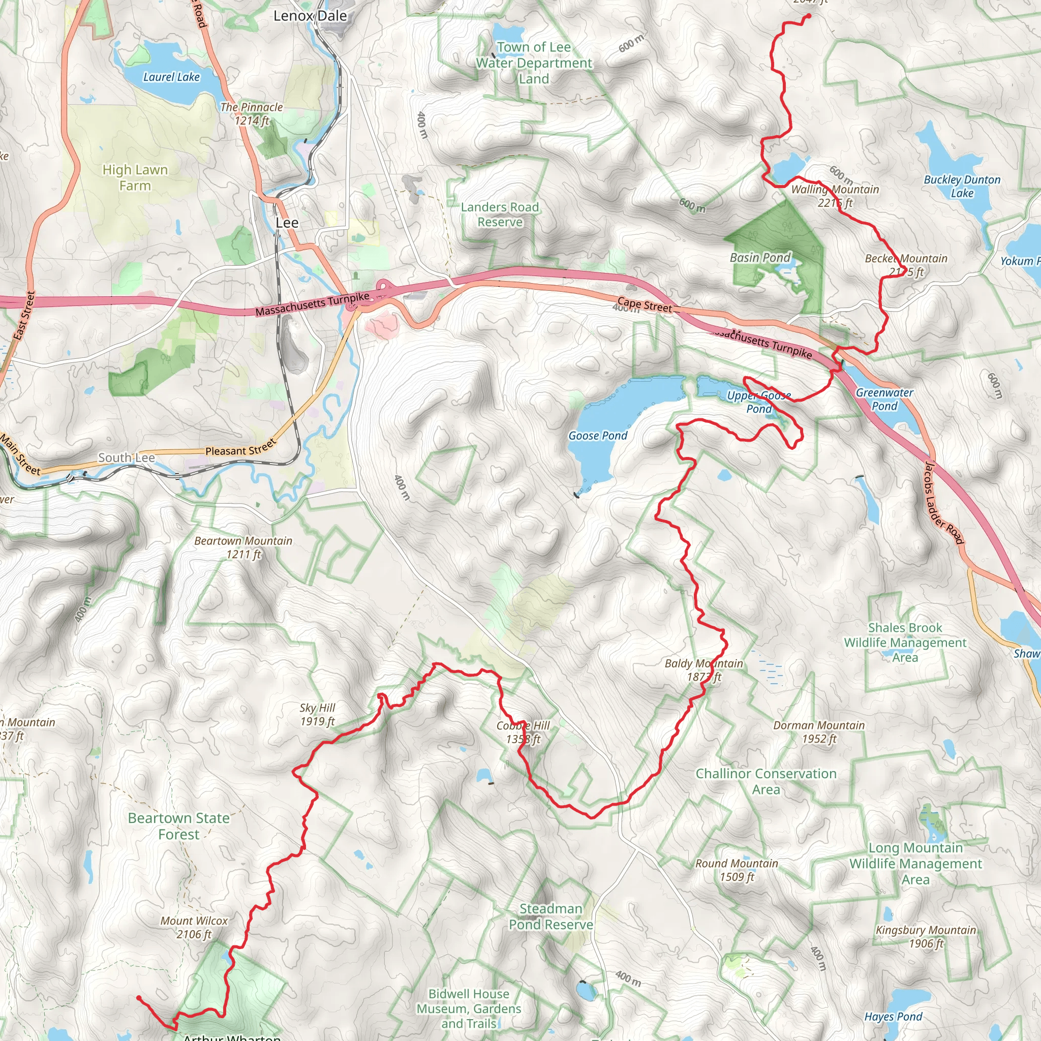 Benedict Pond to County Road via Appalachian Trail mobile static map