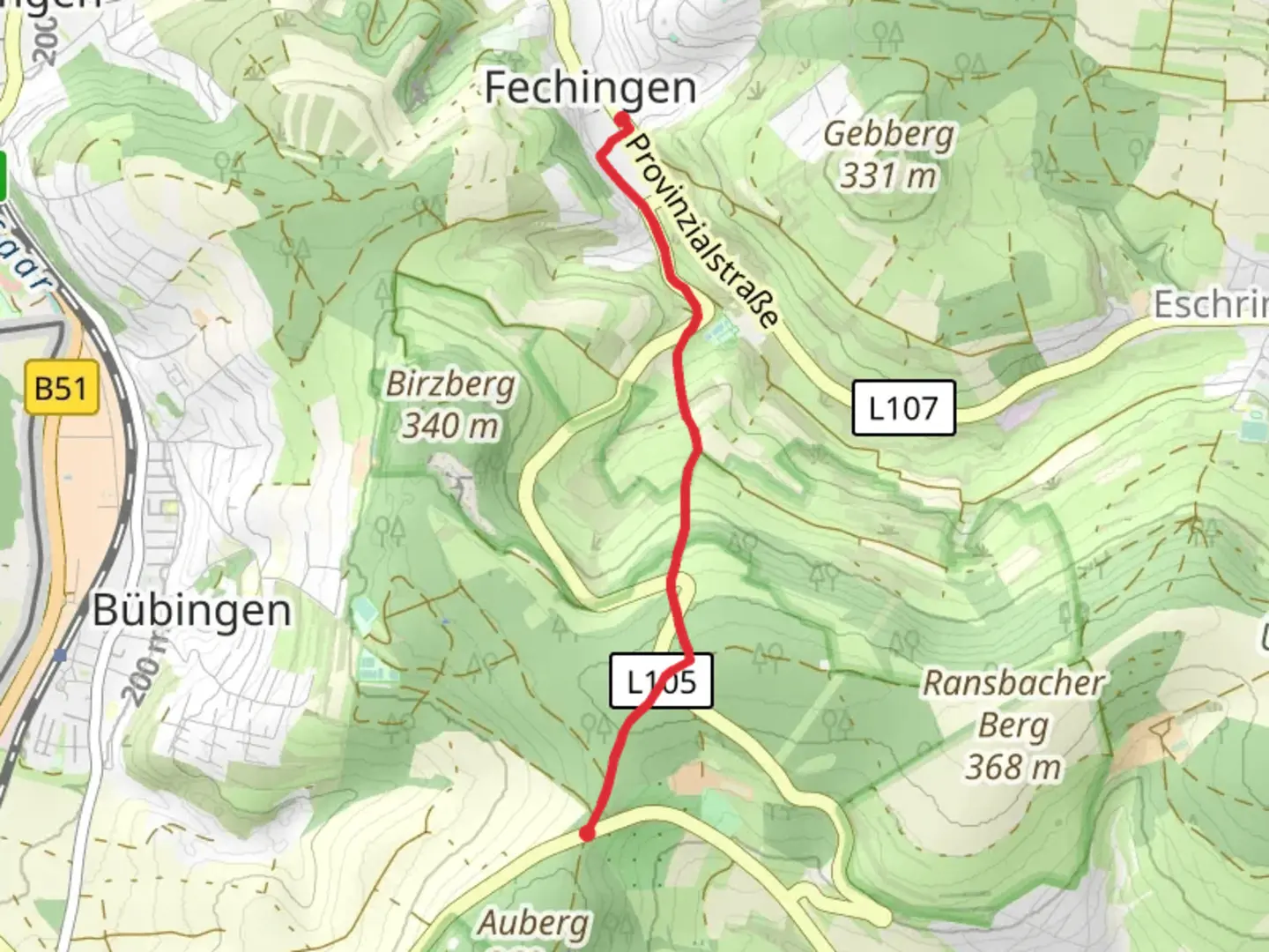 An image depicting the trail Bliestablblick to Fechingen Walk and its surrounding area.