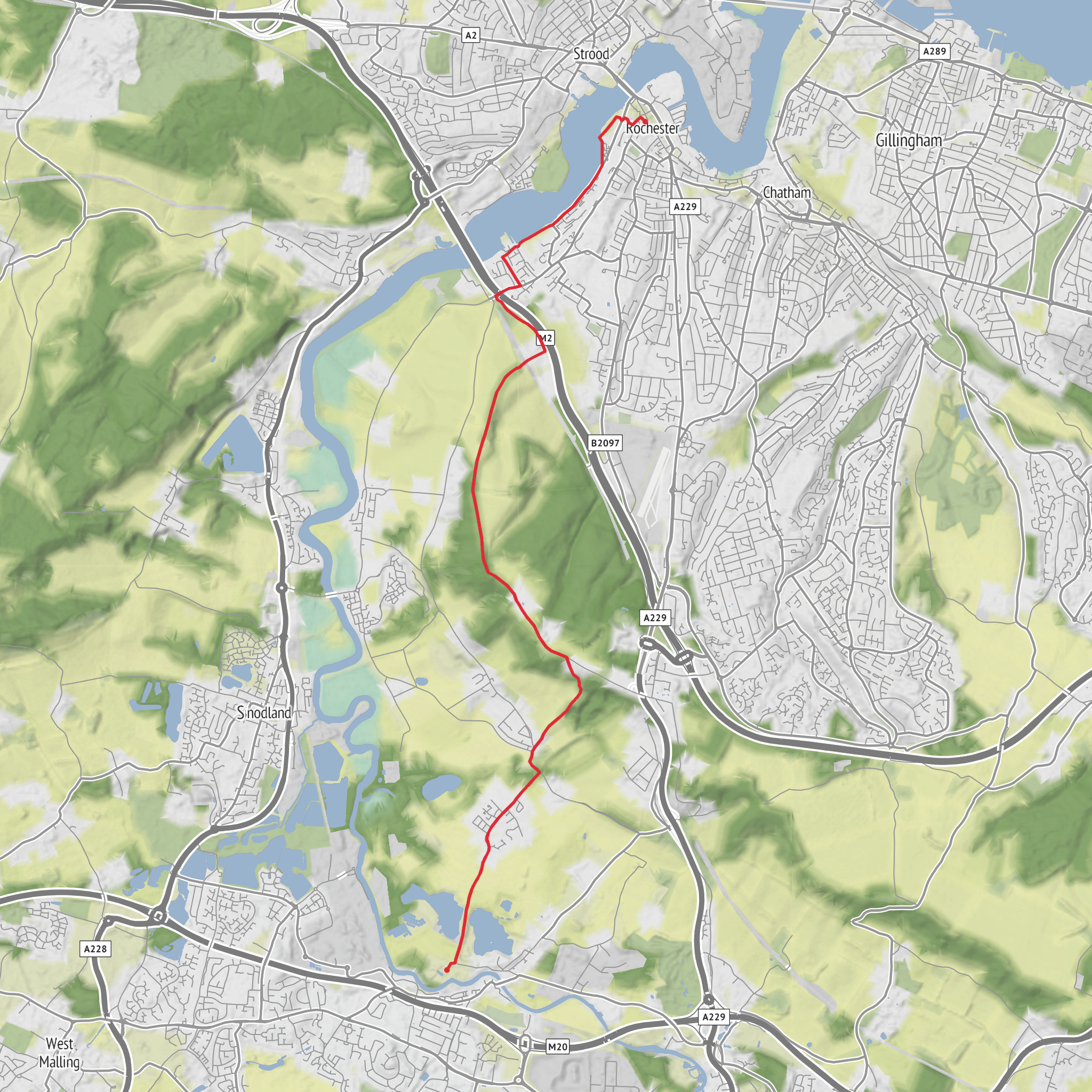 Rochester Cathedral to Aysleford Priory mobile static map