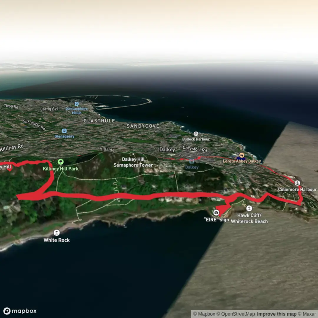 An image depicting the trail Dalkey to Killinney Hill Loop and its surrounding area.