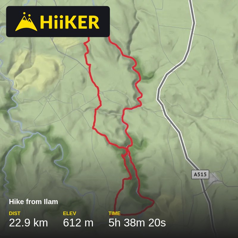 A map preview of the recording Hike from Ilam.