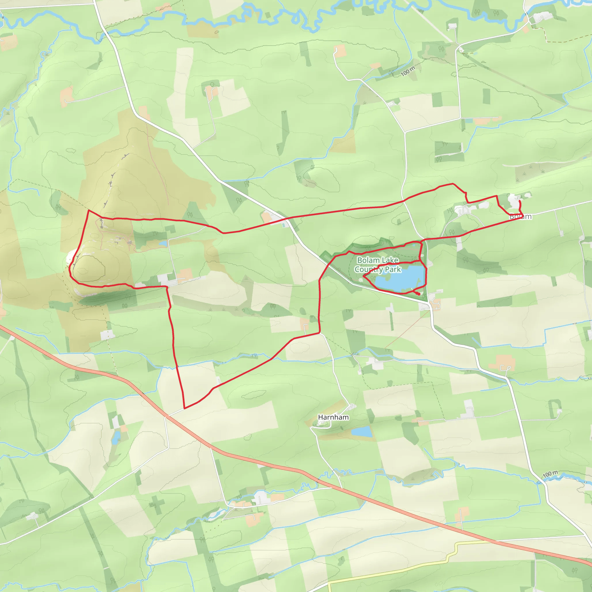 Bolam Lake and Shaftoe Crags Loop mobile static map